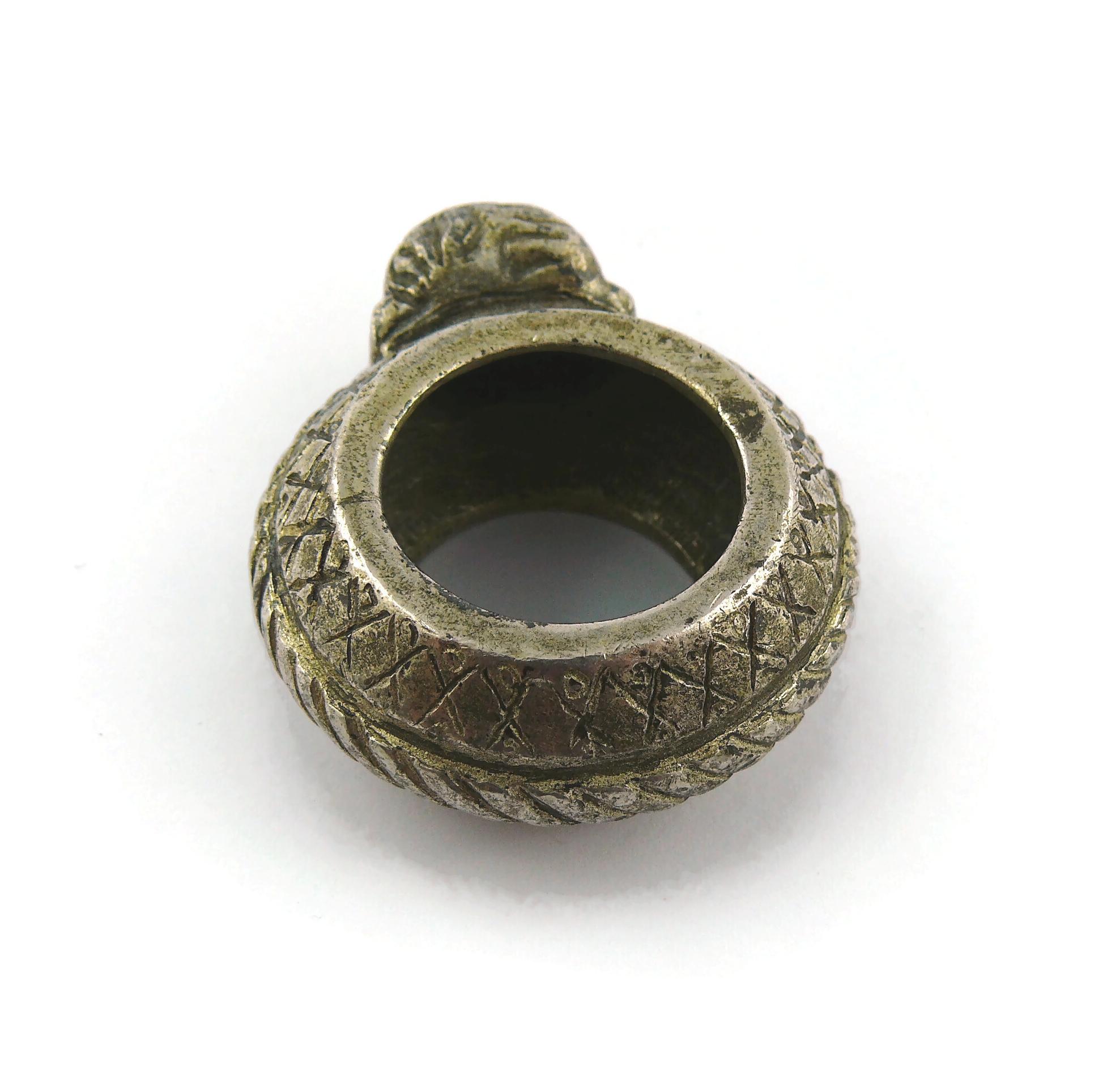 Jean Paul Gaultier Vintage Antiqued Silver Toned African Ethnic Massive Ring For Sale 3