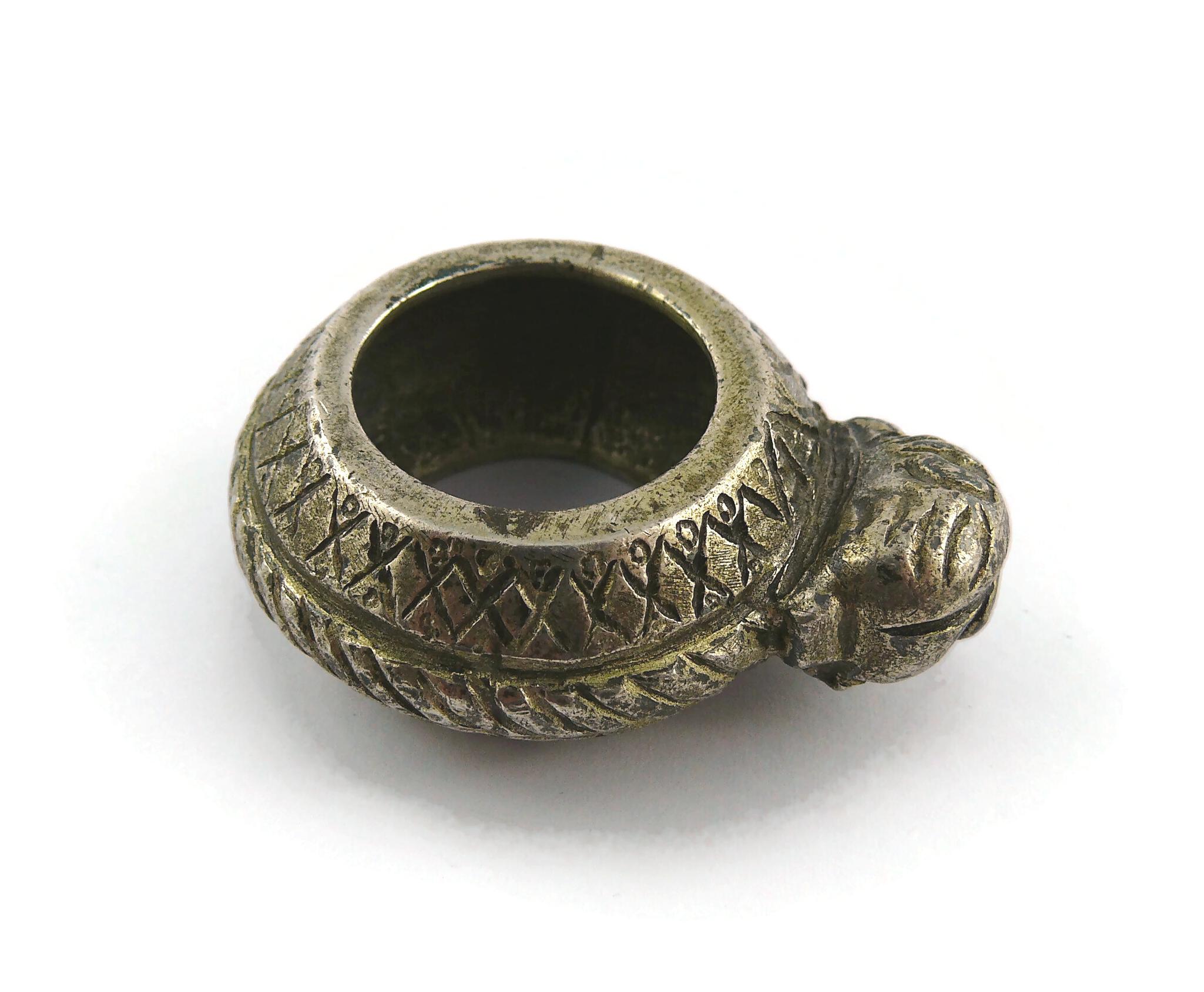 Jean Paul Gaultier Vintage Antiqued Silver Toned African Ethnic Massive Ring For Sale 1