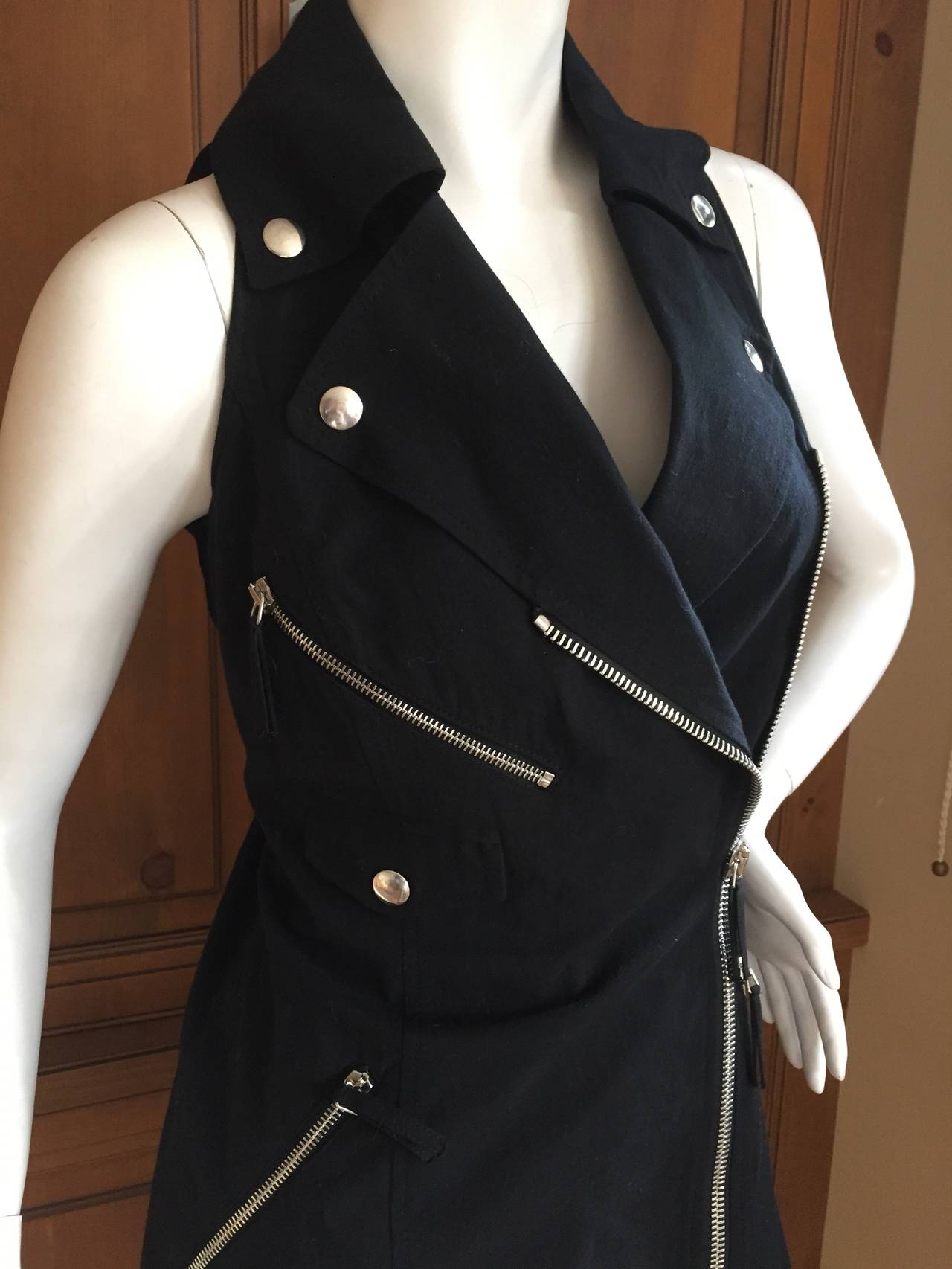 Jean Paul Gaultier Vintage Black Cotton Moto Style Dress In Excellent Condition For Sale In Cloverdale, CA