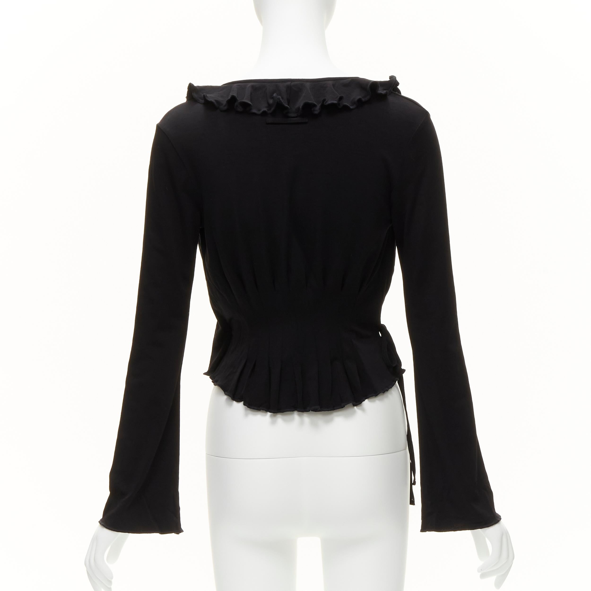 JEAN PAUL GAULTIER Vintage black jersey V neck lettuce ruffle wrap top IT40 S For Sale 1