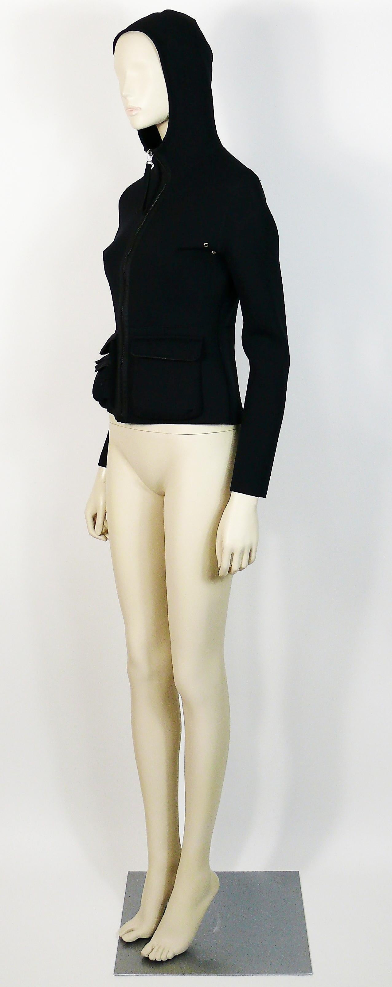 Jean Paul Gaultier Vintage Black Neoprene Multi Pocket Hooded Jacket Size S For Sale 2
