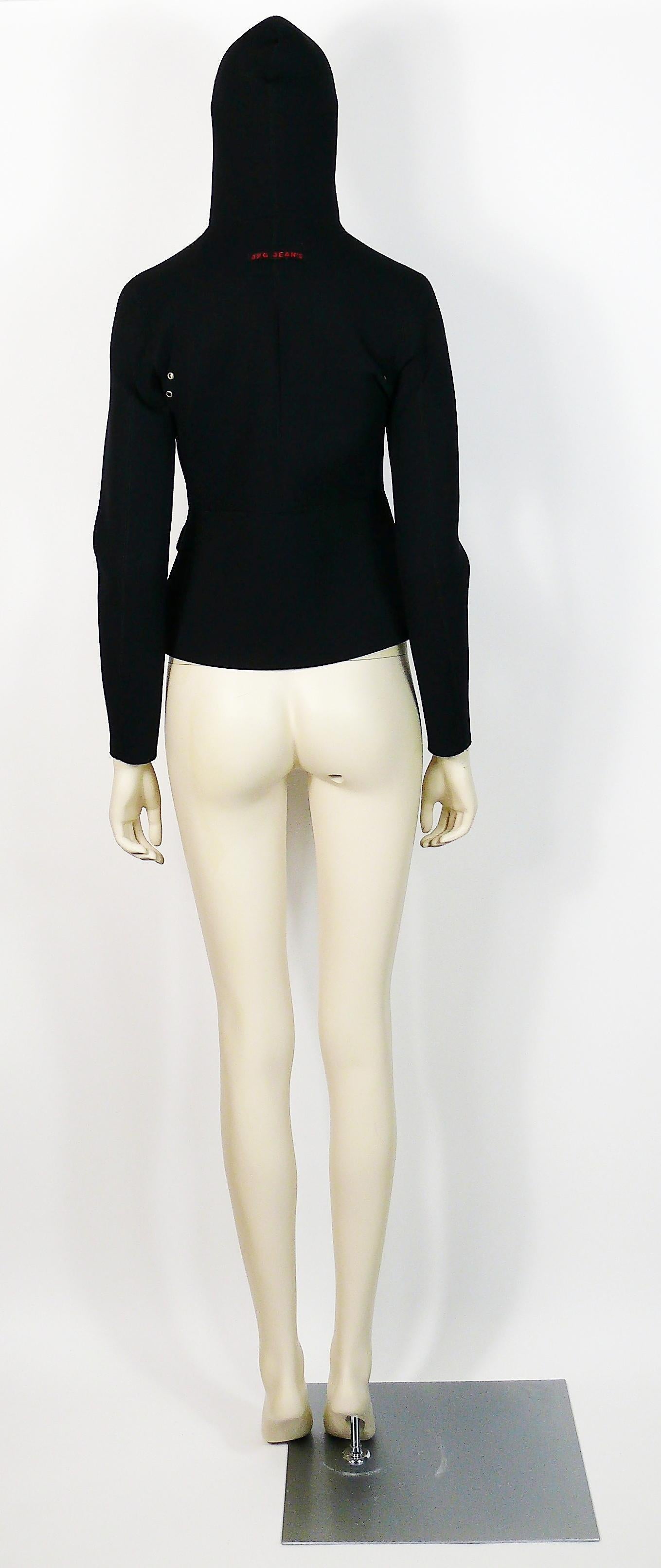 Jean Paul Gaultier Vintage Black Neoprene Multi Pocket Hooded Jacket Size S For Sale 3