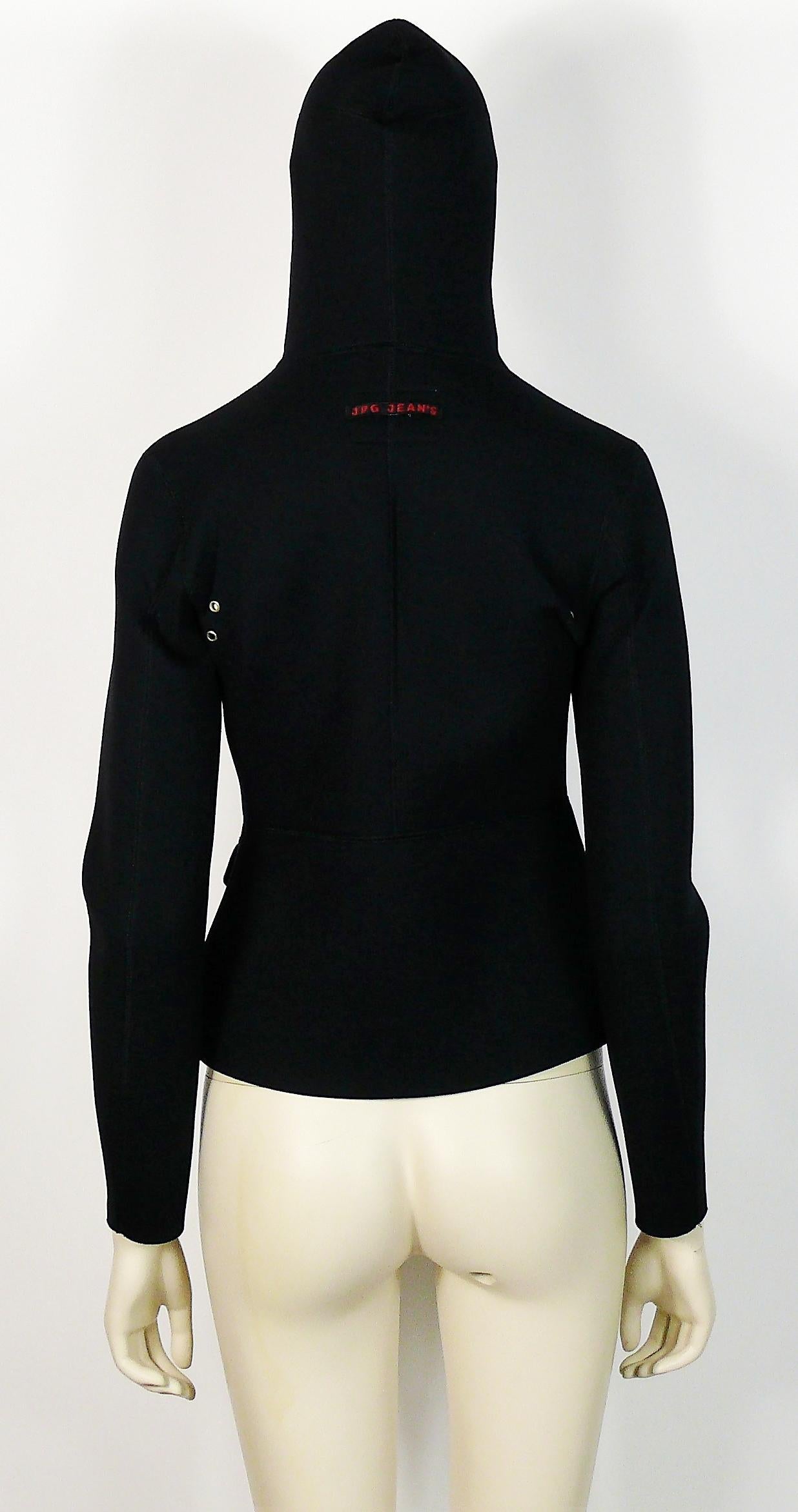 Jean Paul Gaultier Vintage Black Neoprene Multi Pocket Hooded Jacket Size S For Sale 4