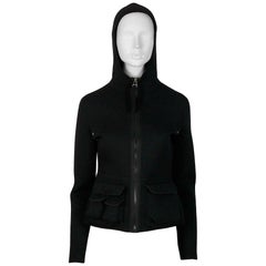 Jean Paul Gaultier Vintage Black Neoprene Multi Pocket Hooded Jacket Size S