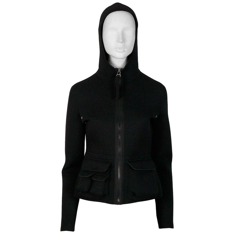 Jean Paul Gaultier Vintage Black Neoprene Multi Pocket Hooded Jacket ...