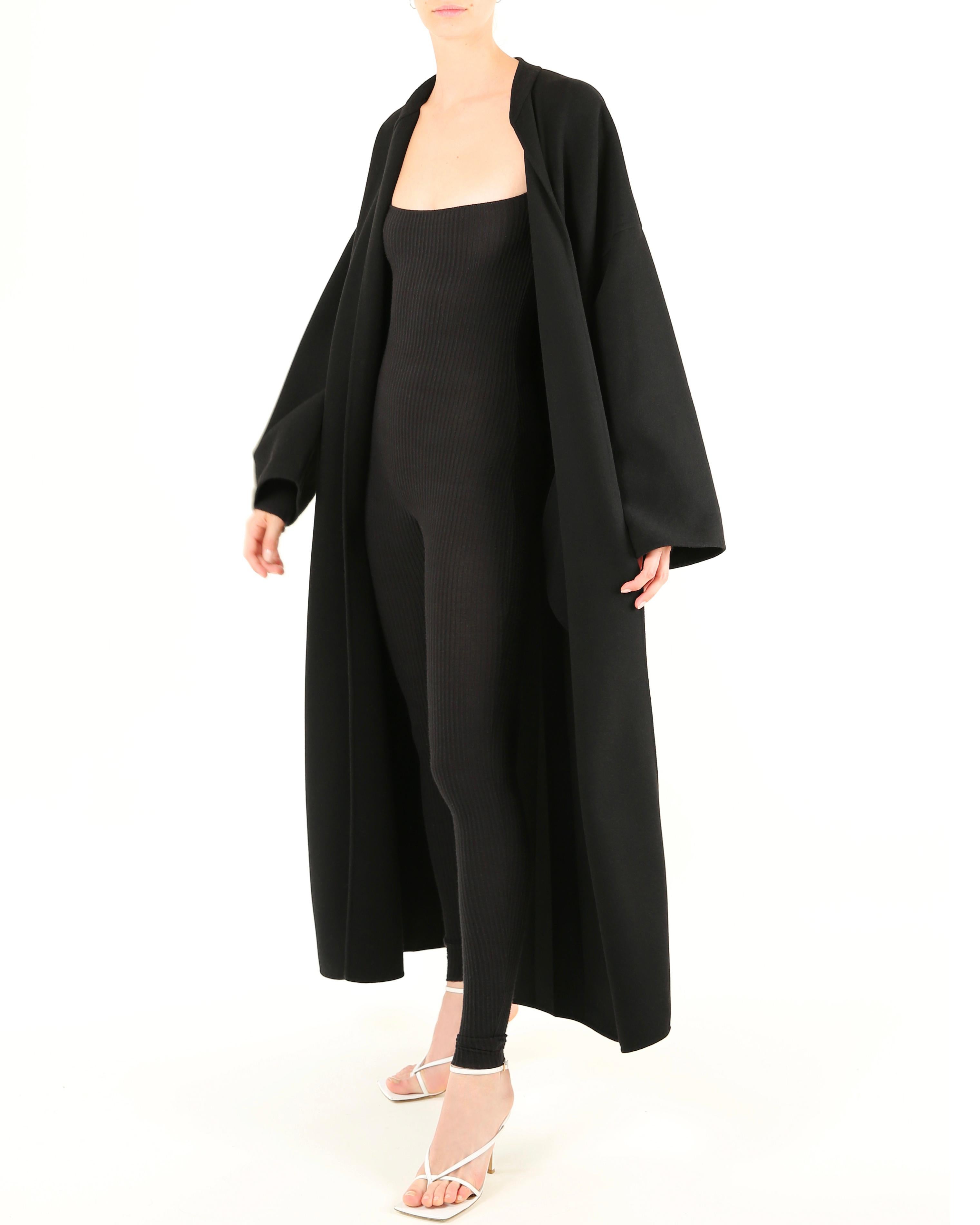 Women's Jean Paul Gaultier vintage black oversized wool pleated long cocoon maxi coat  For Sale