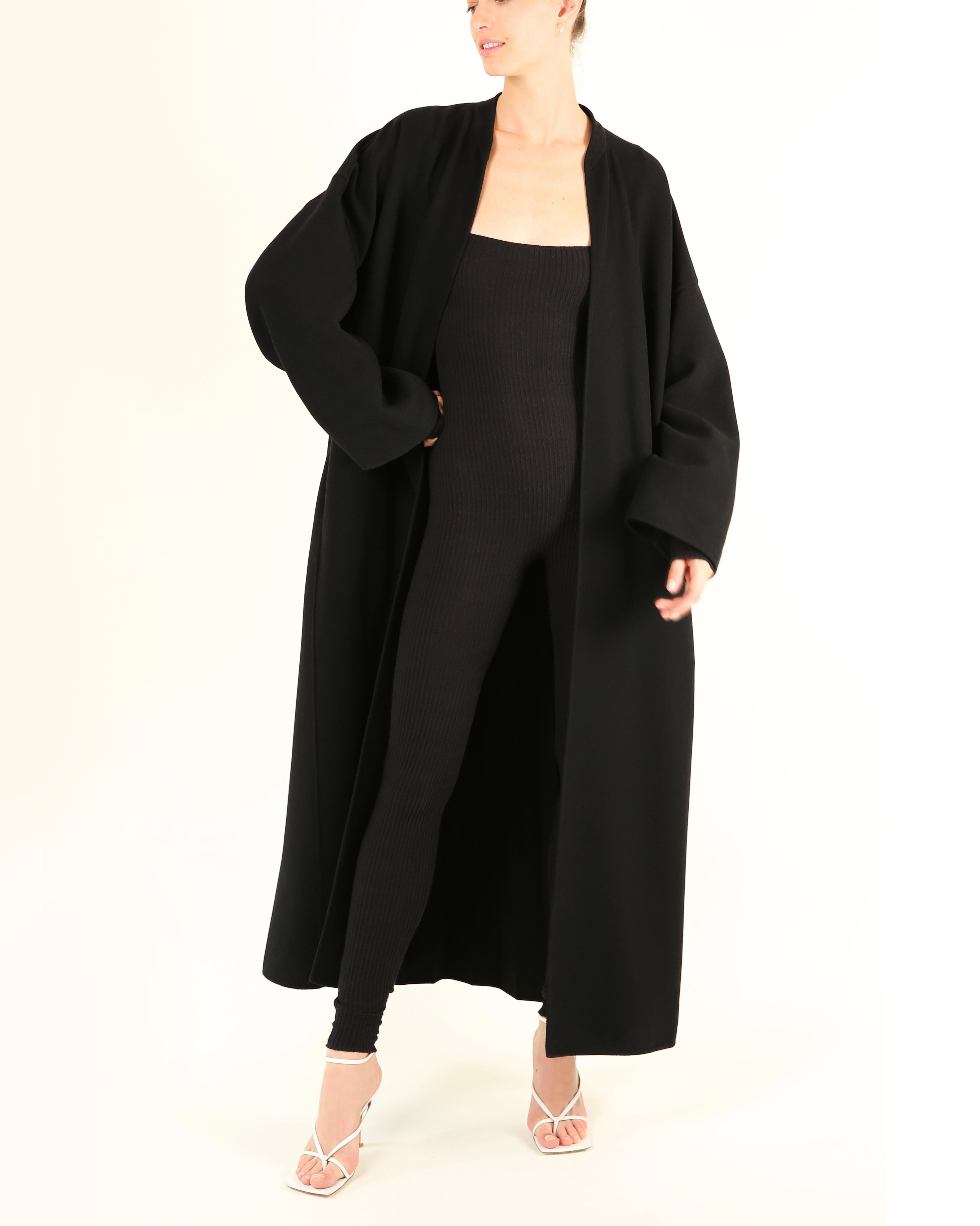 Jean Paul Gaultier vintage black oversized wool pleated long cocoon maxi coat For Sale 2