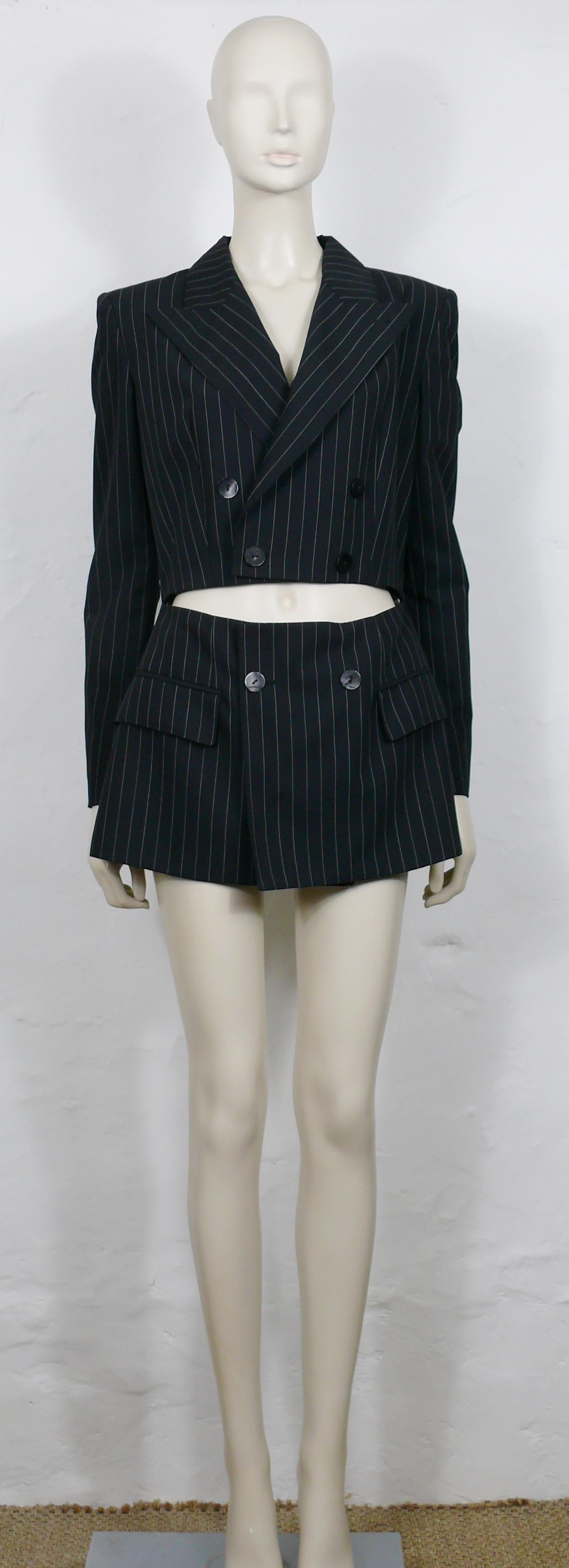 Women's JEAN PAUL GAULTIER Vintage Black Pinstripe Cut-Out Waist Blazer Jacket For Sale