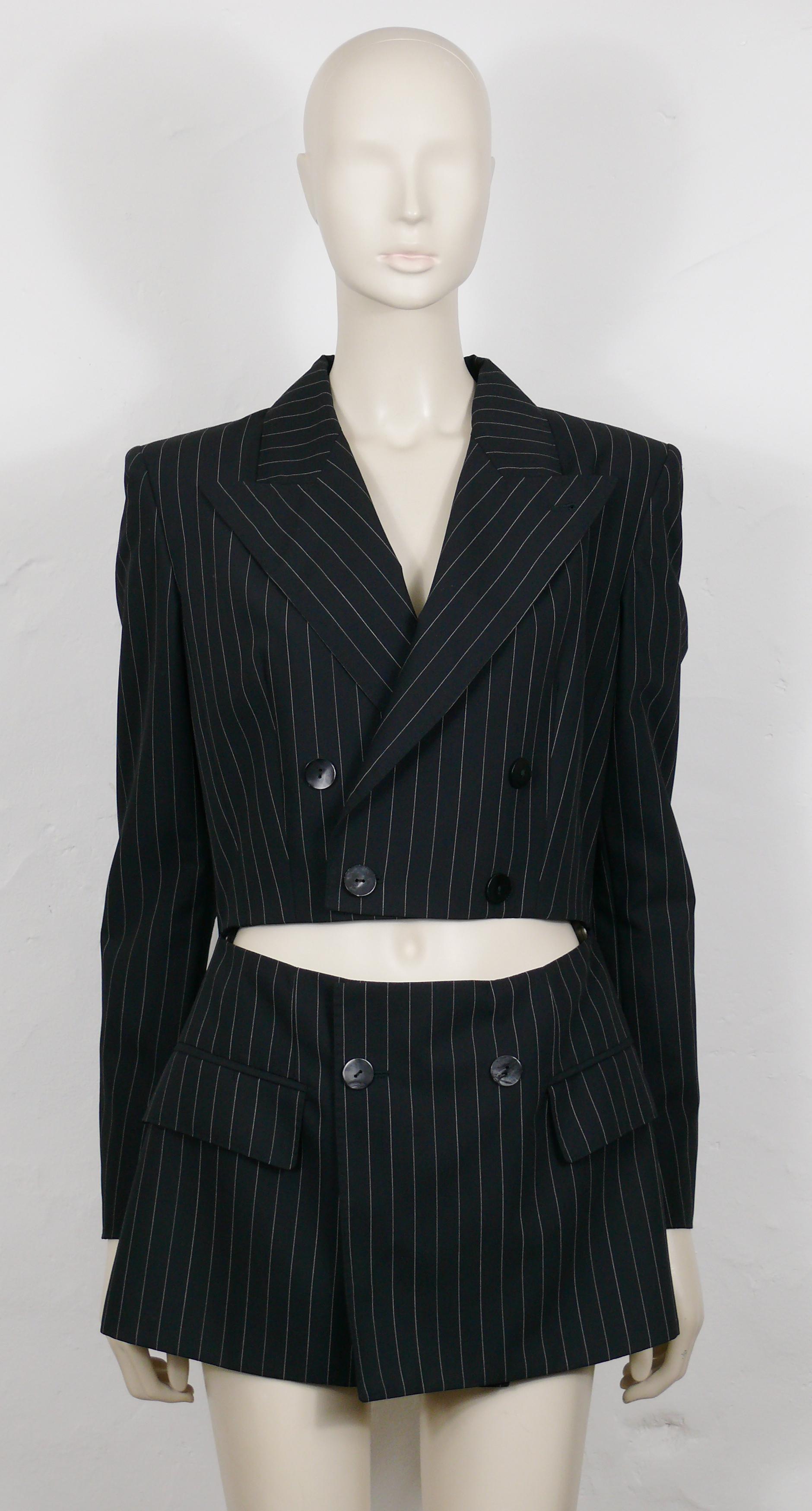 JEAN PAUL GAULTIER Vintage Black Pinstripe Cut-Out Waist Blazer Jacket For Sale 1