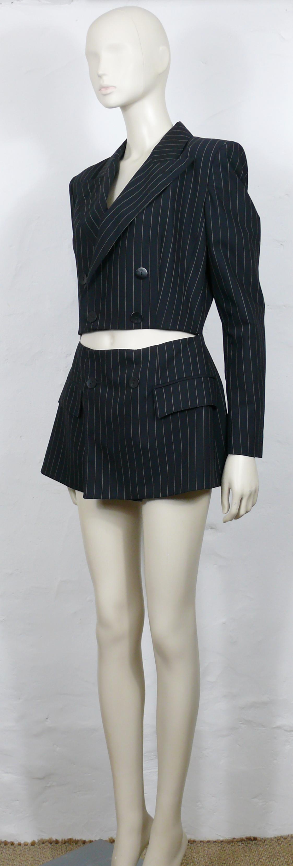 JEAN PAUL GAULTIER Vintage Black Pinstripe Cut-Out Waist Blazer Jacket For Sale 2