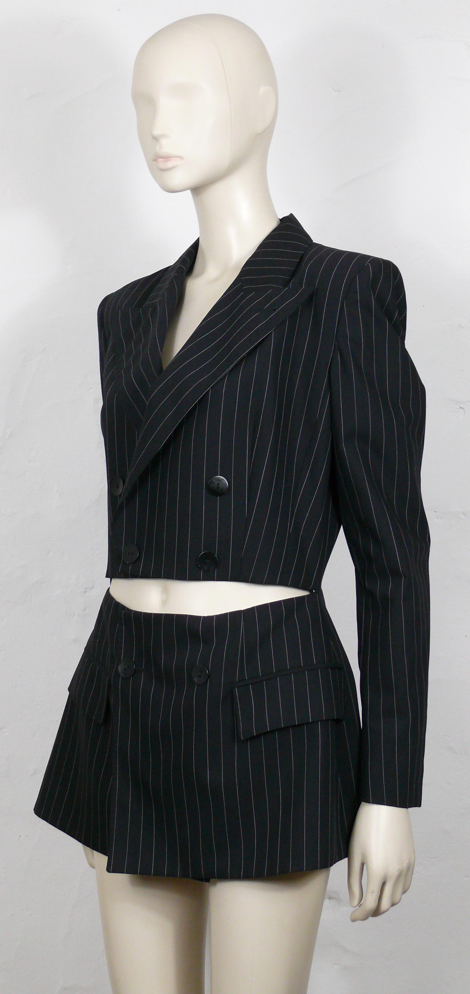 JEAN PAUL GAULTIER Vintage Black Pinstripe Cut-Out Waist Blazer Jacket For Sale 3