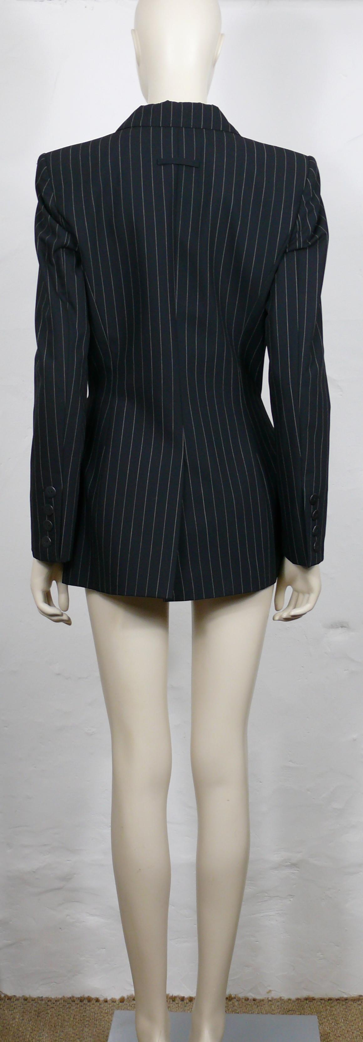 JEAN PAUL GAULTIER Vintage Black Pinstripe Cut-Out Waist Blazer Jacket For Sale 4