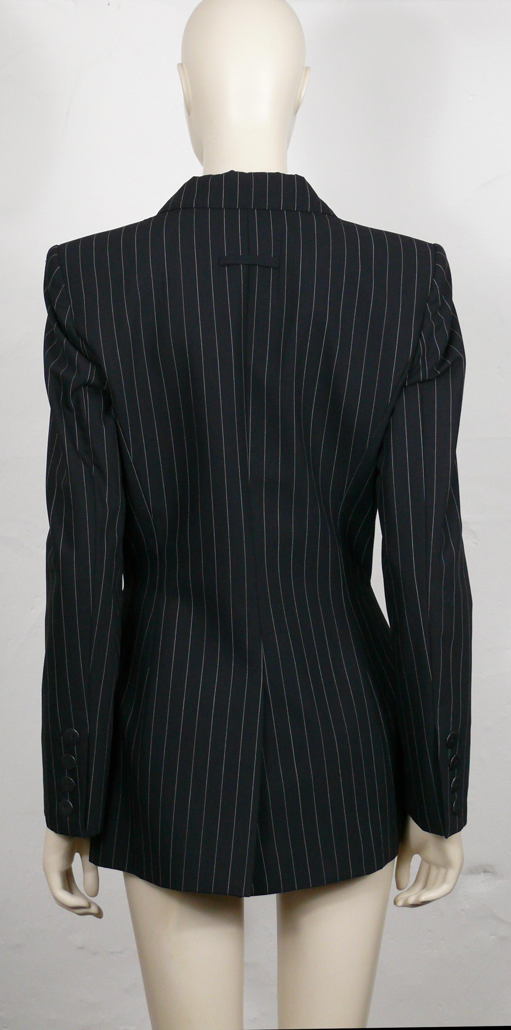 JEAN PAUL GAULTIER Vintage Black Pinstripe Cut-Out Waist Blazer Jacket For Sale 5