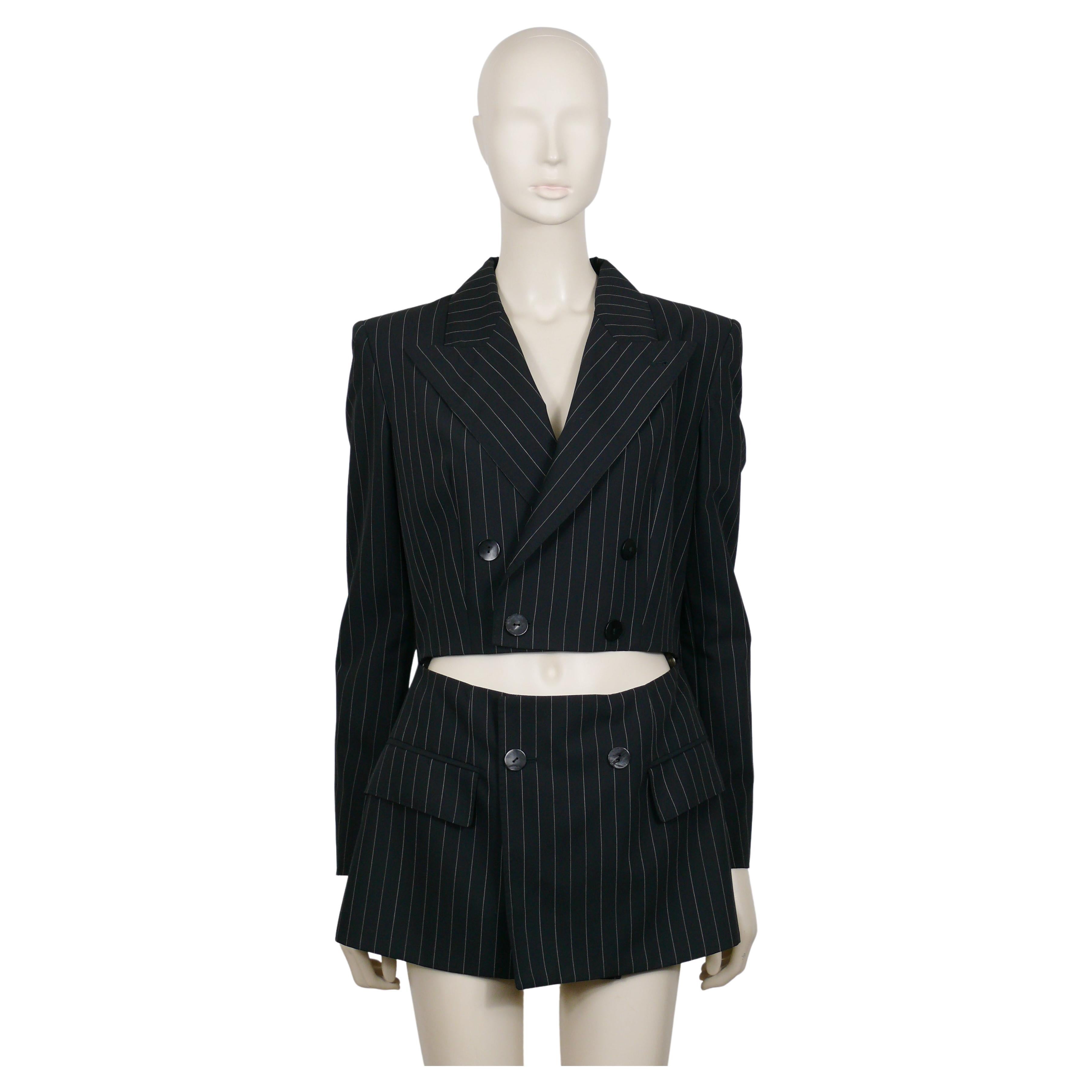 JEAN PAUL GAULTIER Vintage Black Pinstripe Cut-Out Waist Blazer Jacket For Sale