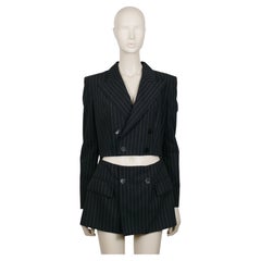 JEAN PAUL GAULTIER Vintage Black Pinstripe Cut-Out Waist Blazer Jacket