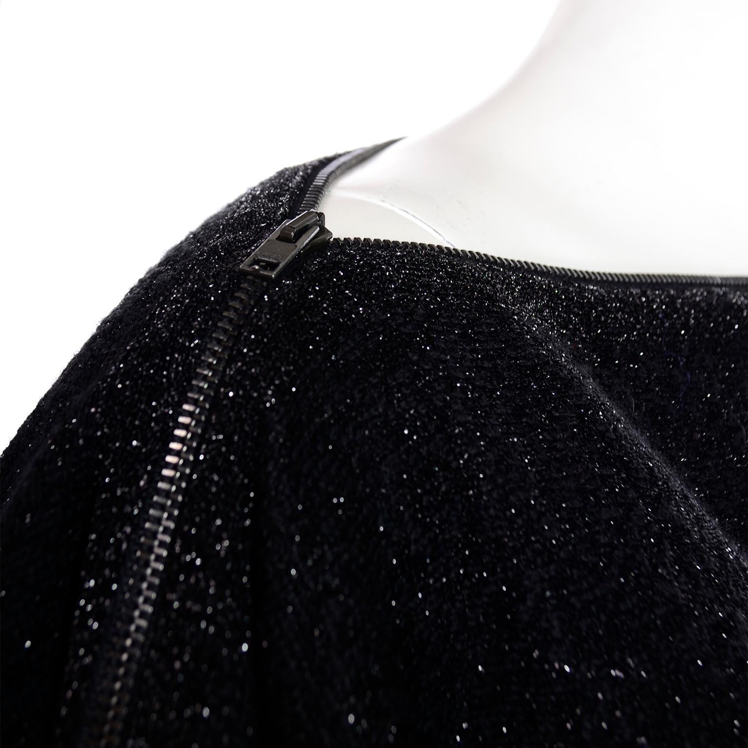 Jean Paul Gaultier Vintage Black Sparkle Zipper Dress with Dramatic Sleeves 5