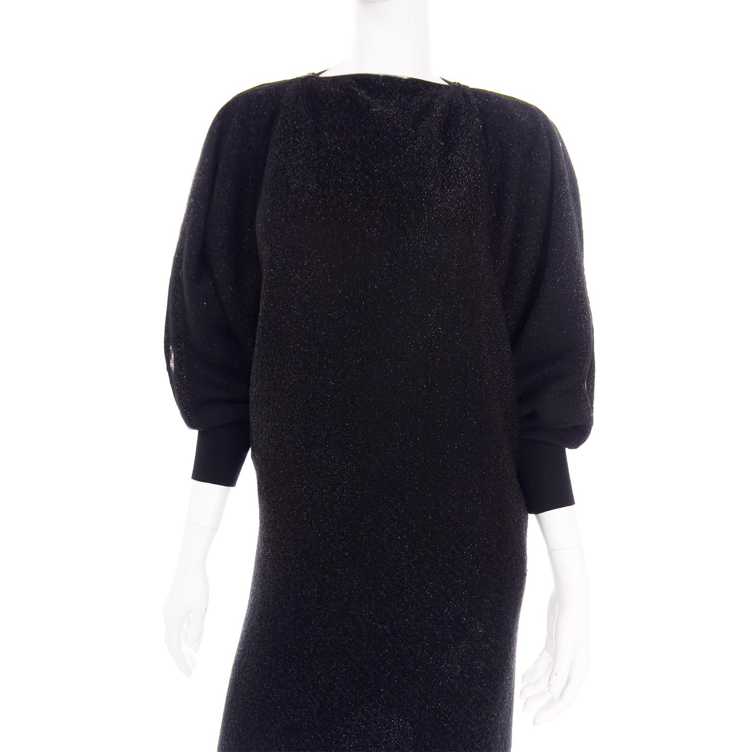 Jean Paul Gaultier Vintage Black Sparkle Zipper Dress with Dramatic Sleeves 7