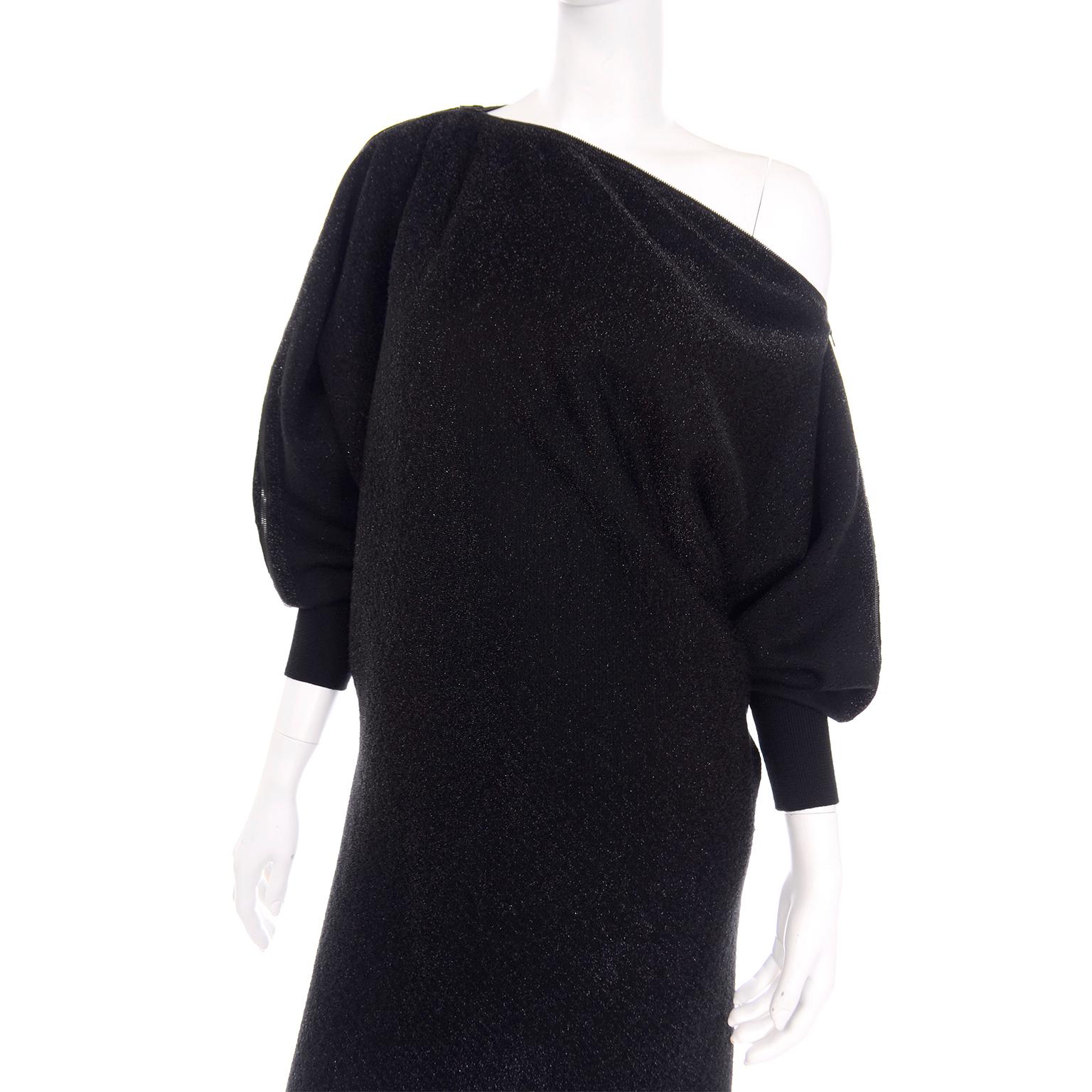 Jean Paul Gaultier Vintage Black Sparkle Zipper Dress with Dramatic Sleeves 1