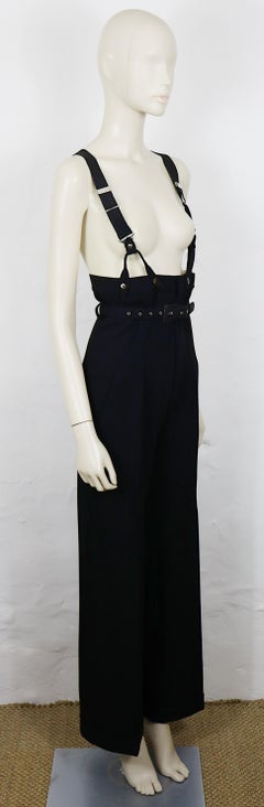 JEAN PAUL GAULTIER Vintage Black Wool High‑Waisted Suspender Trousers US Size 8
