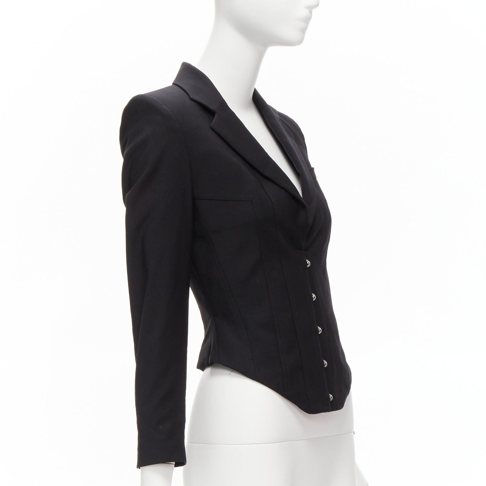 Women's JEAN PAUL GAULTIER Vintage black wool hook eye laced corset blazer jacket IT38 X For Sale