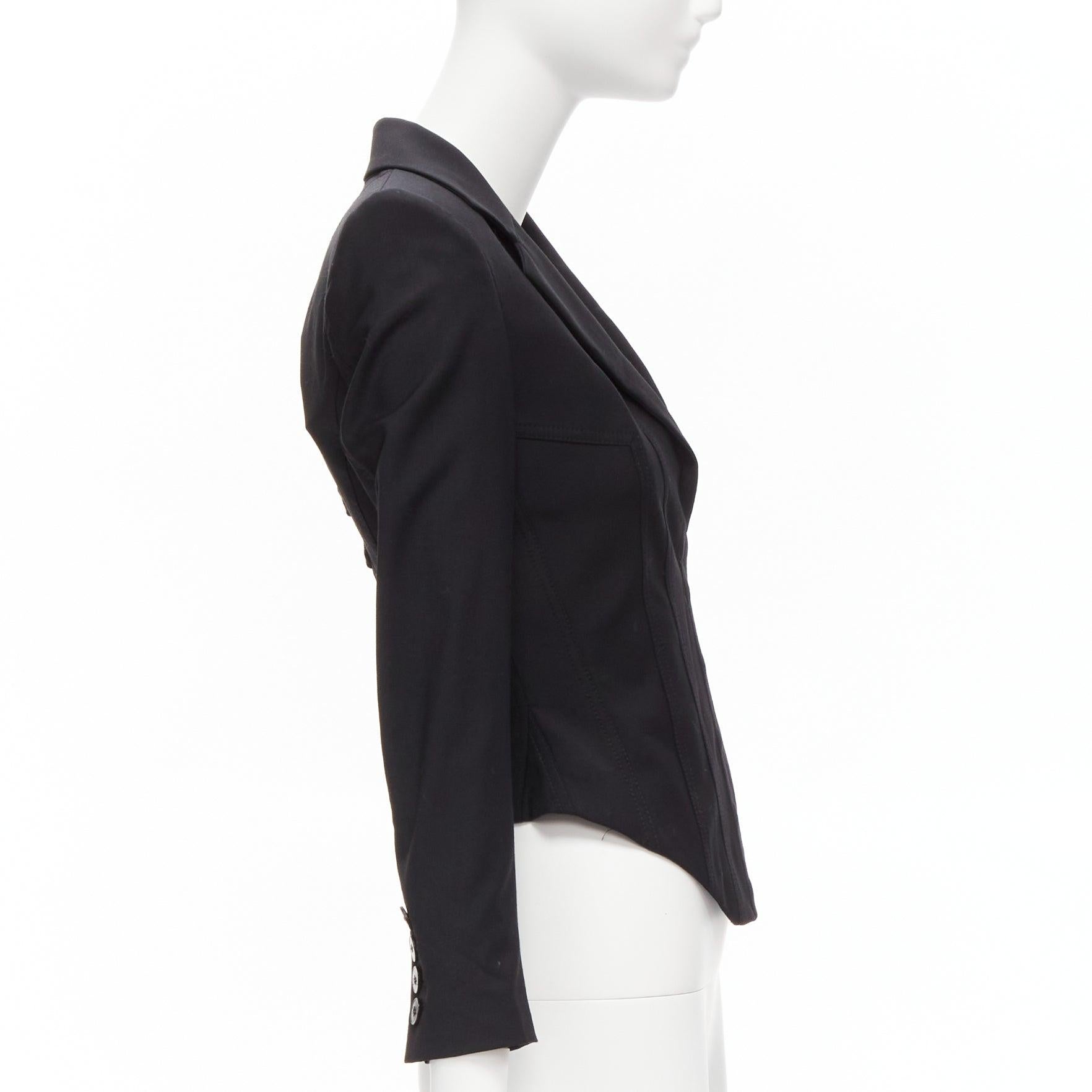 JEAN PAUL GAULTIER Vintage black wool hook eye laced corset blazer jacket IT38 X For Sale 1