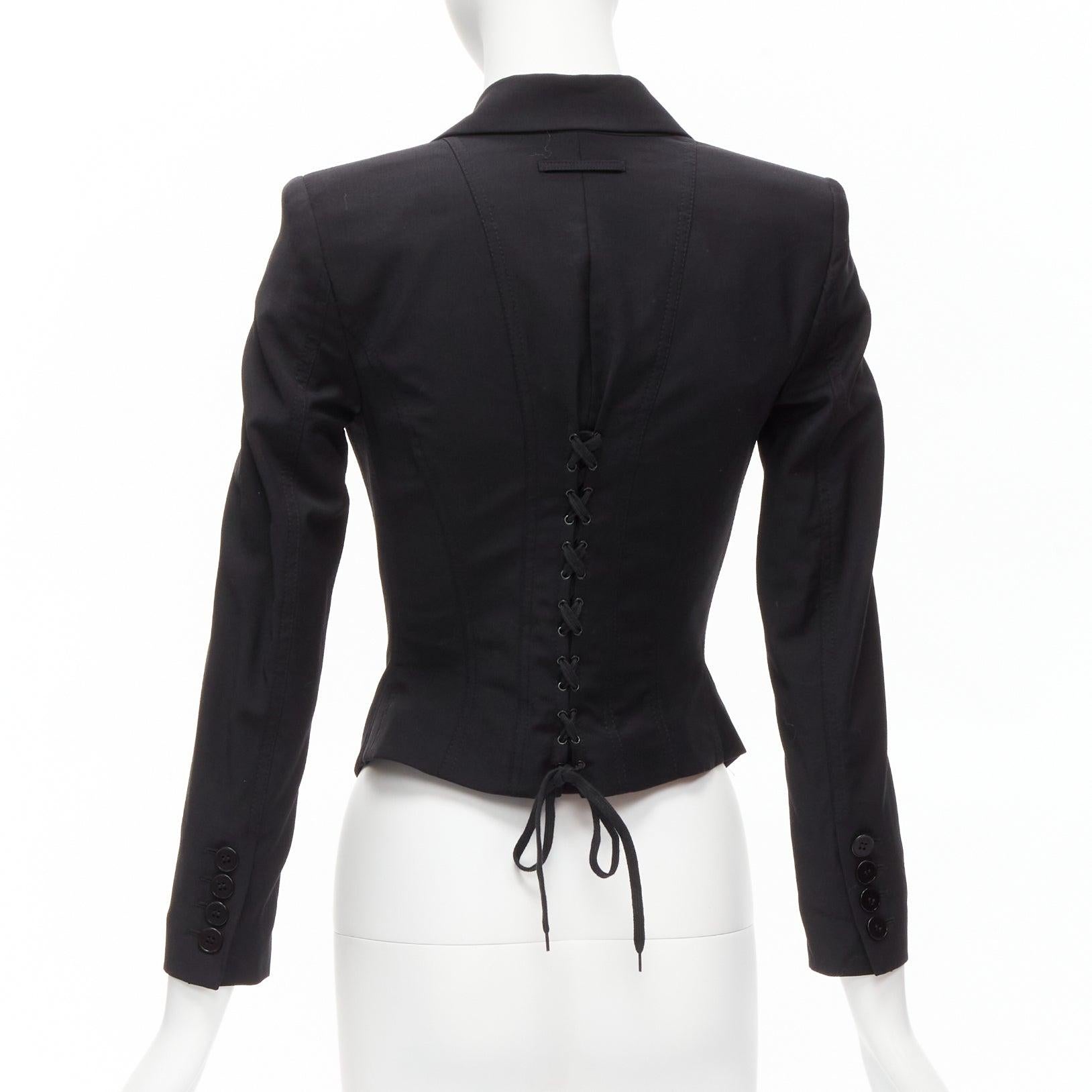 JEAN PAUL GAULTIER Vintage black wool hook eye laced corset blazer jacket IT38 X For Sale 2