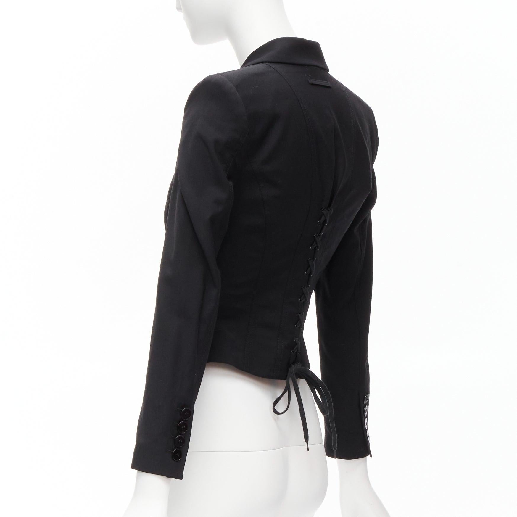 JEAN PAUL GAULTIER Vintage black wool hook eye laced corset blazer jacket IT38 X For Sale 3