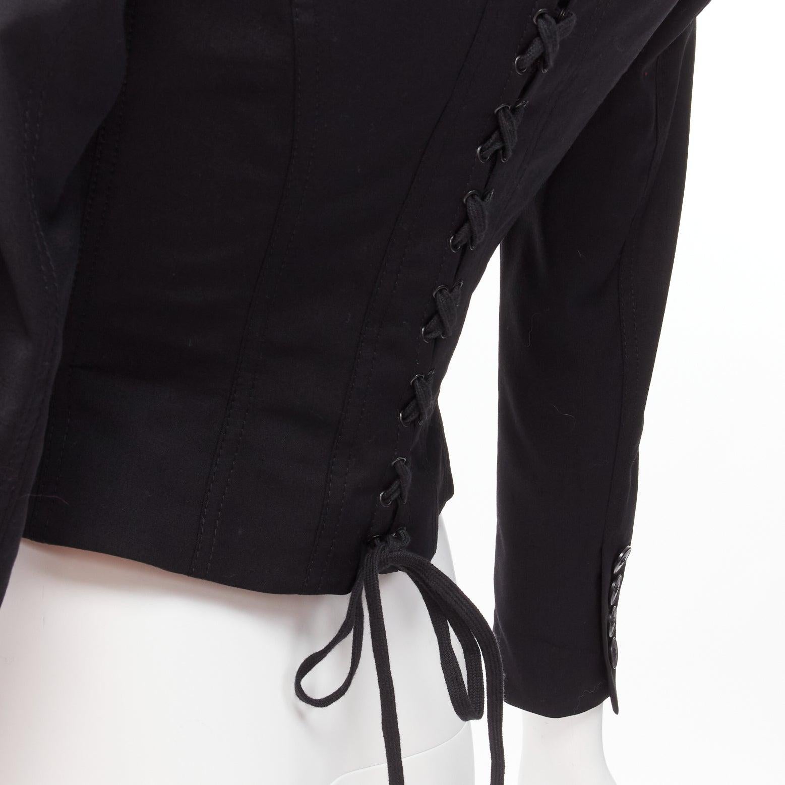 JEAN PAUL GAULTIER Vintage black wool hook eye laced corset blazer jacket IT38 X For Sale 4