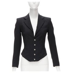 JEAN PAUL GAULTIER Vintage black wool hook eye laced corset blazer jacket IT38 X
