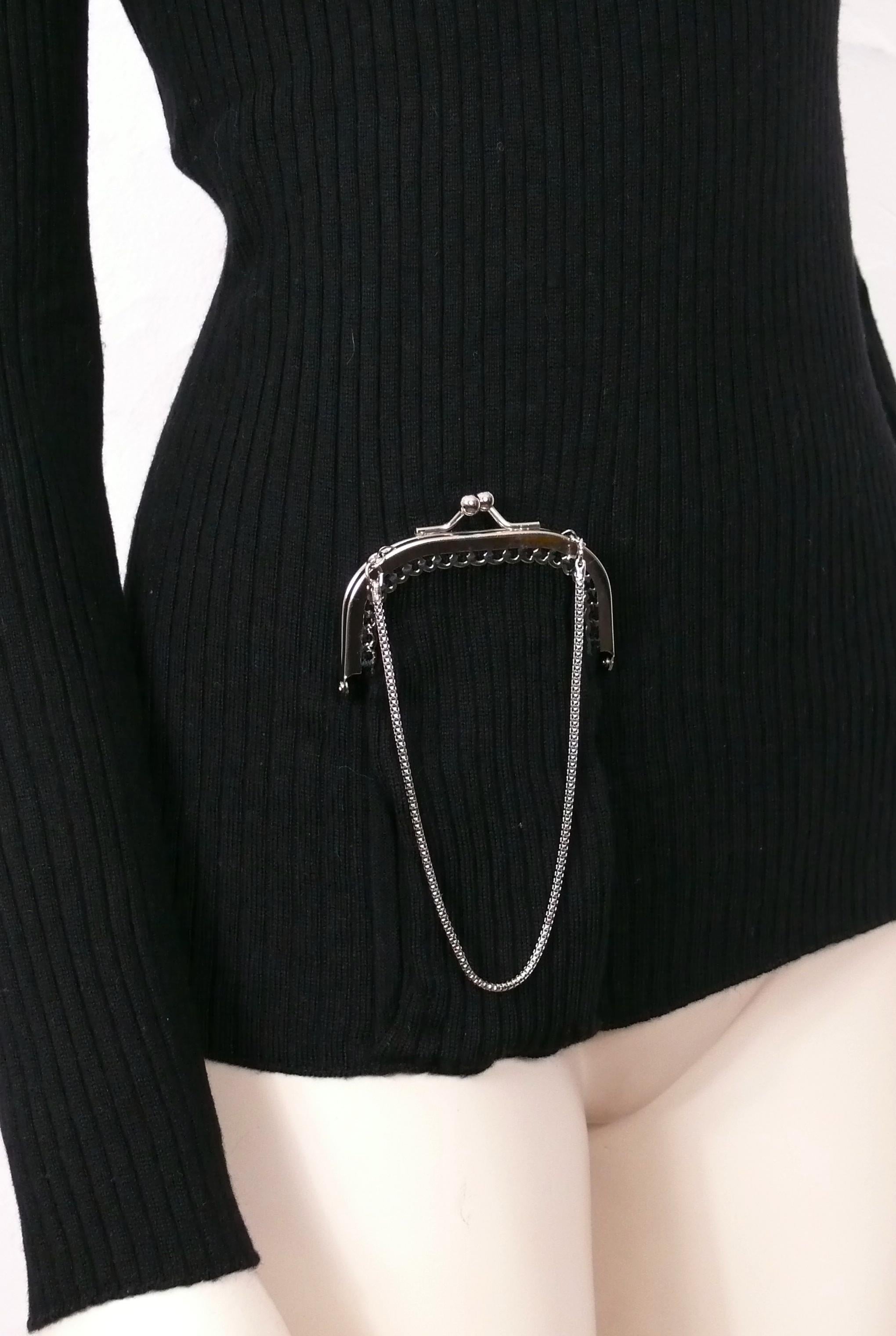Jean Paul Gaultier Vintage Black Wool Kiss Lock Wallet Sweater Size L In Good Condition In Nice, FR