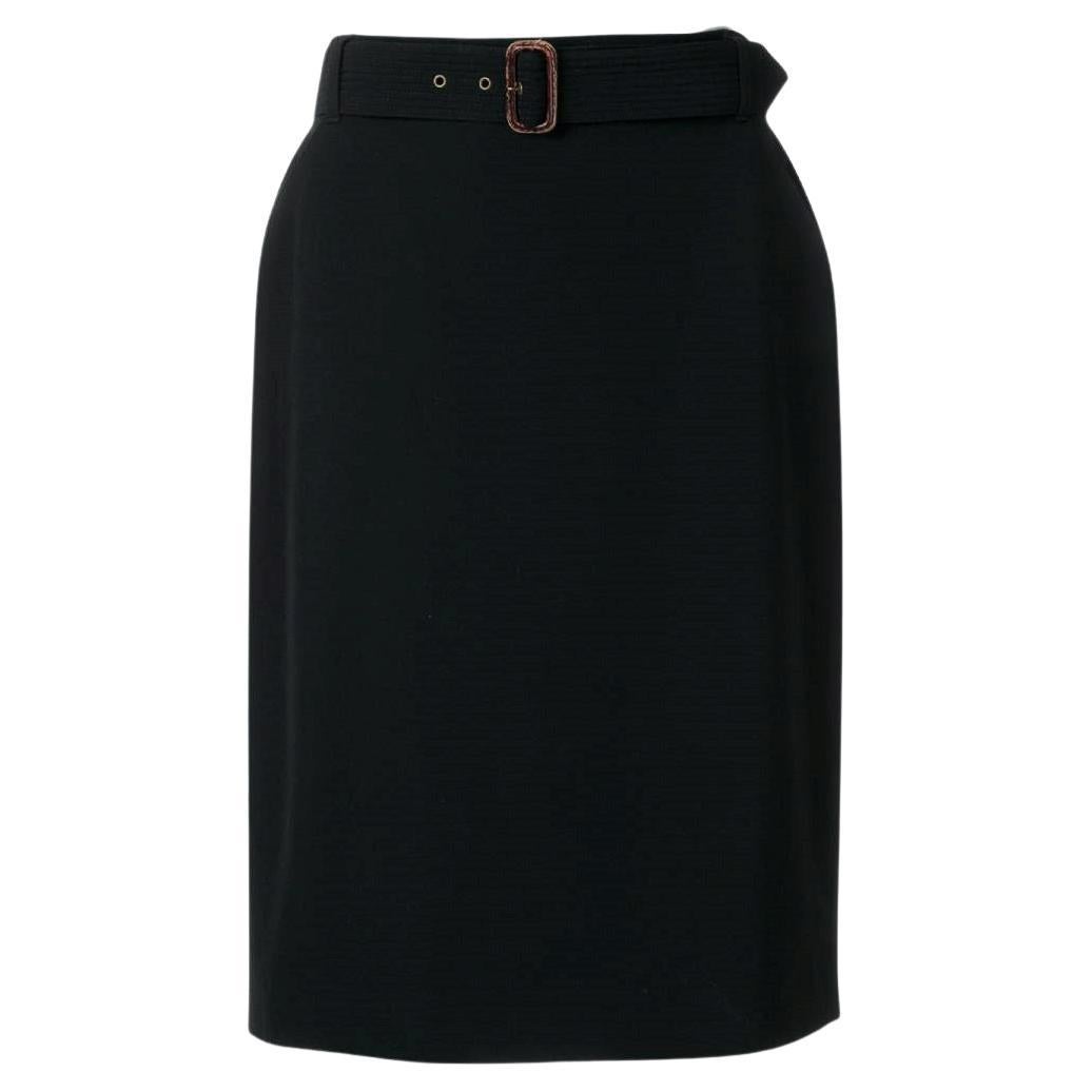 Jean Paul Gaultier Vintage black wool midi 90s belted skirt For Sale