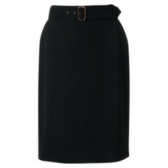 Jean Paul Gaultier Vintage black wool midi 90s belted skirt