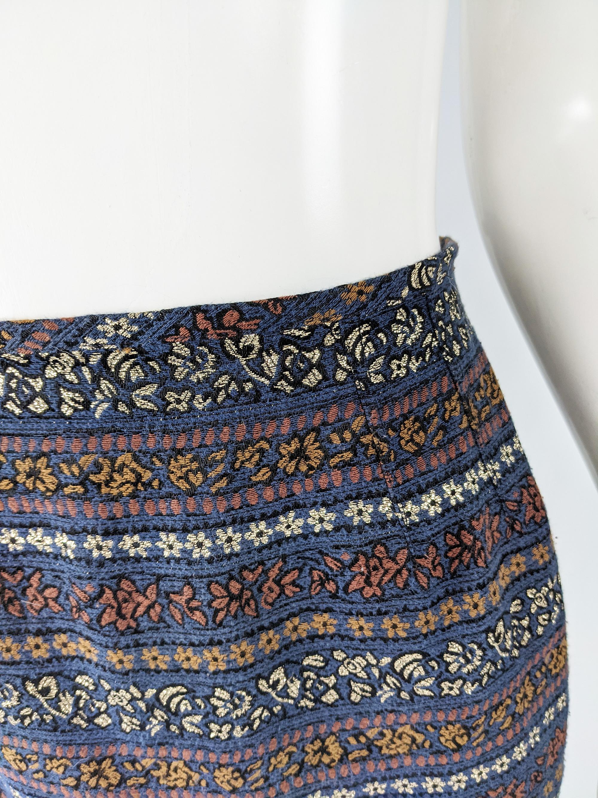 Jean Paul Gaultier Vintage Blue & Gold Brocade Party Day to Evening Skirt, 1980s In Excellent Condition In Doncaster, South Yorkshire