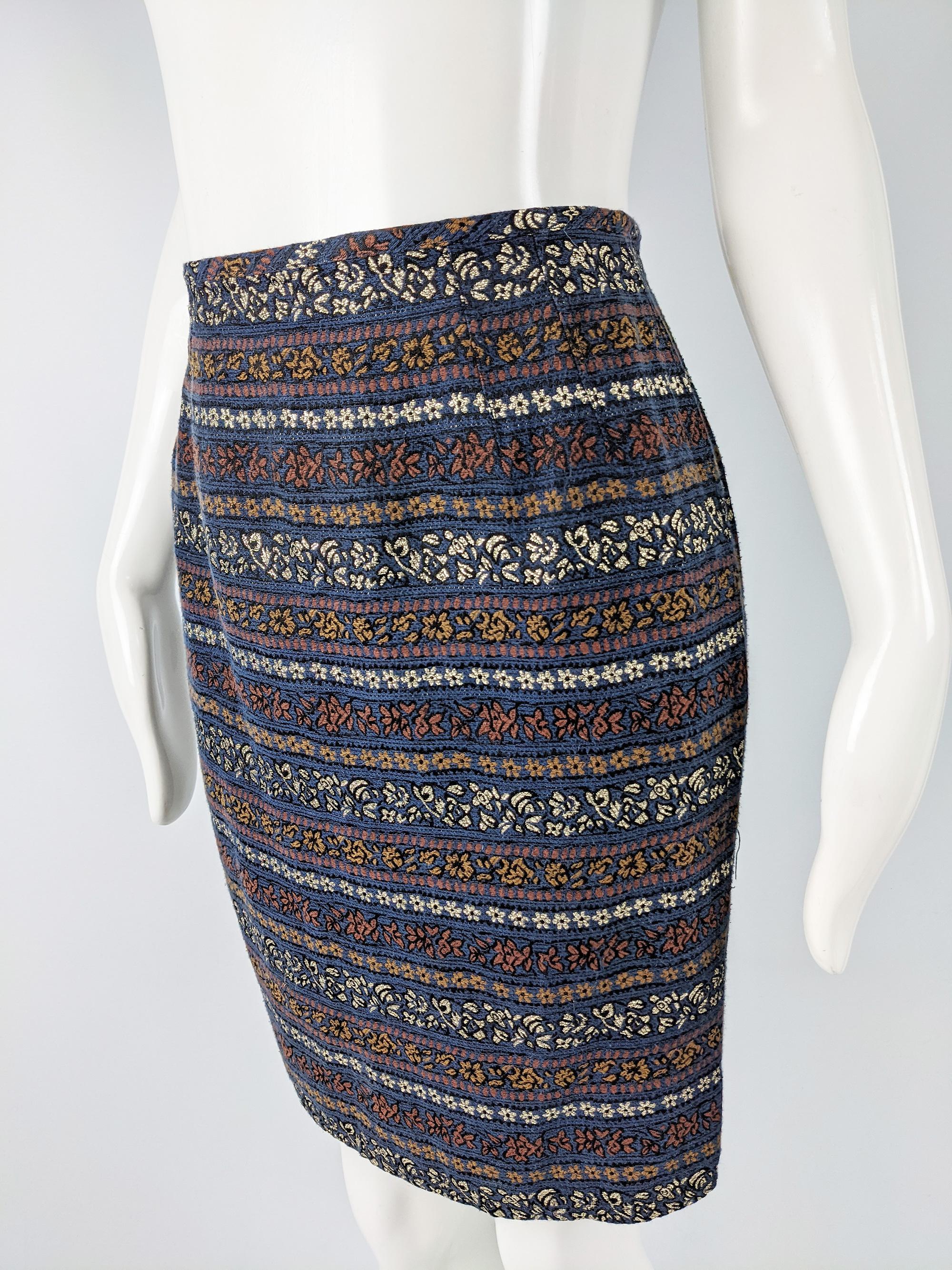 Women's or Men's Jean Paul Gaultier Vintage Blue & Gold Brocade Party Day to Evening Skirt, 1980s