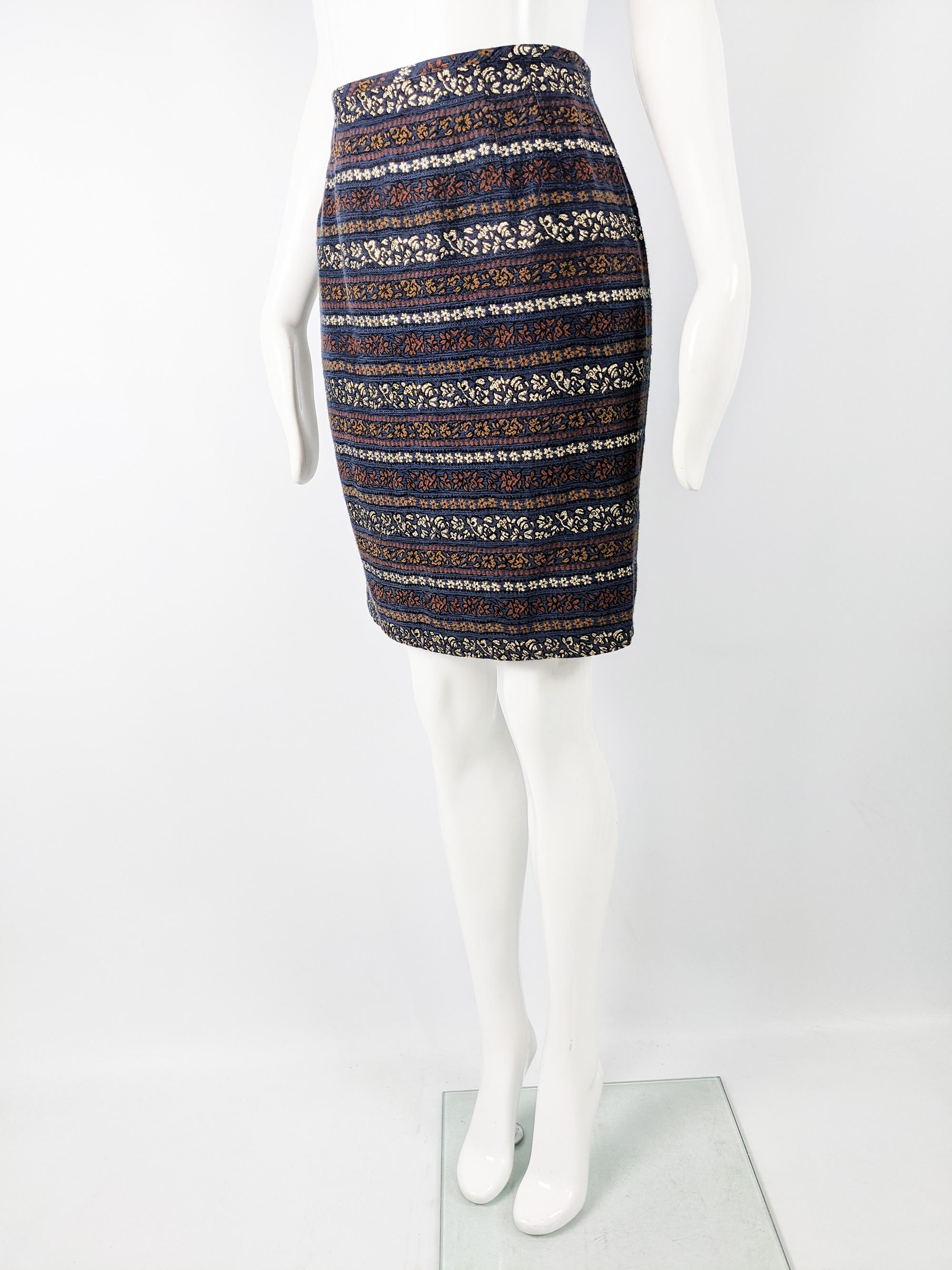 Jean Paul Gaultier Vintage Blue & Gold Brocade Party Day to Evening Skirt, 1980s 1