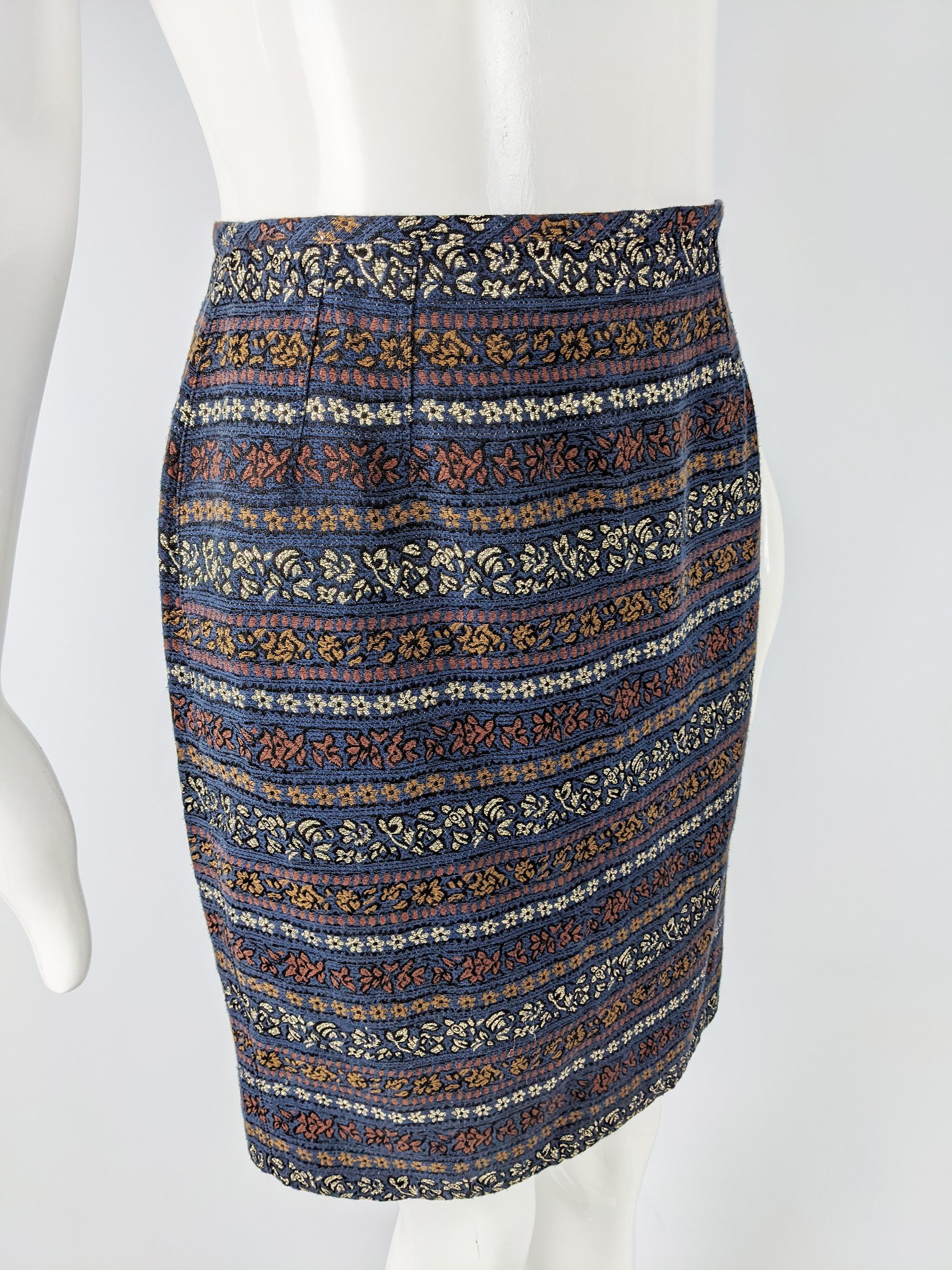 Jean Paul Gaultier Vintage Blue & Gold Brocade Party Day to Evening Skirt, 1980s 2
