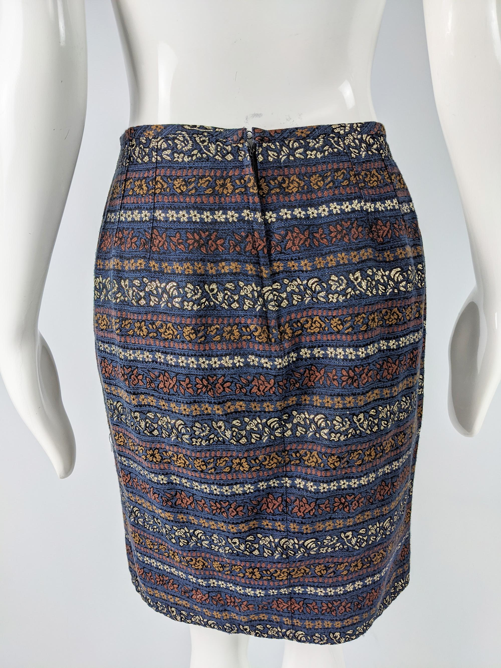Jean Paul Gaultier Vintage Blue & Gold Brocade Party Day to Evening Skirt, 1980s 3