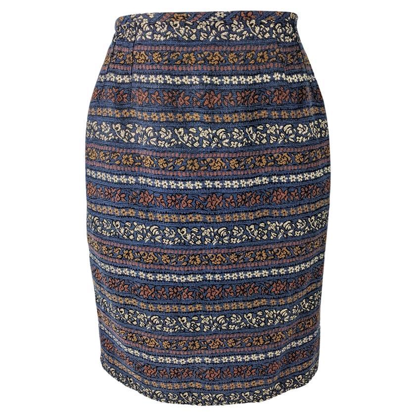 Jean Paul Gaultier Vintage Blue & Gold Brocade Party Day to Evening Skirt, 1980s