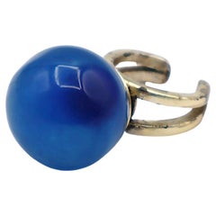 Anello a sfera in resina blu vintage di Jean Paul Gaultier