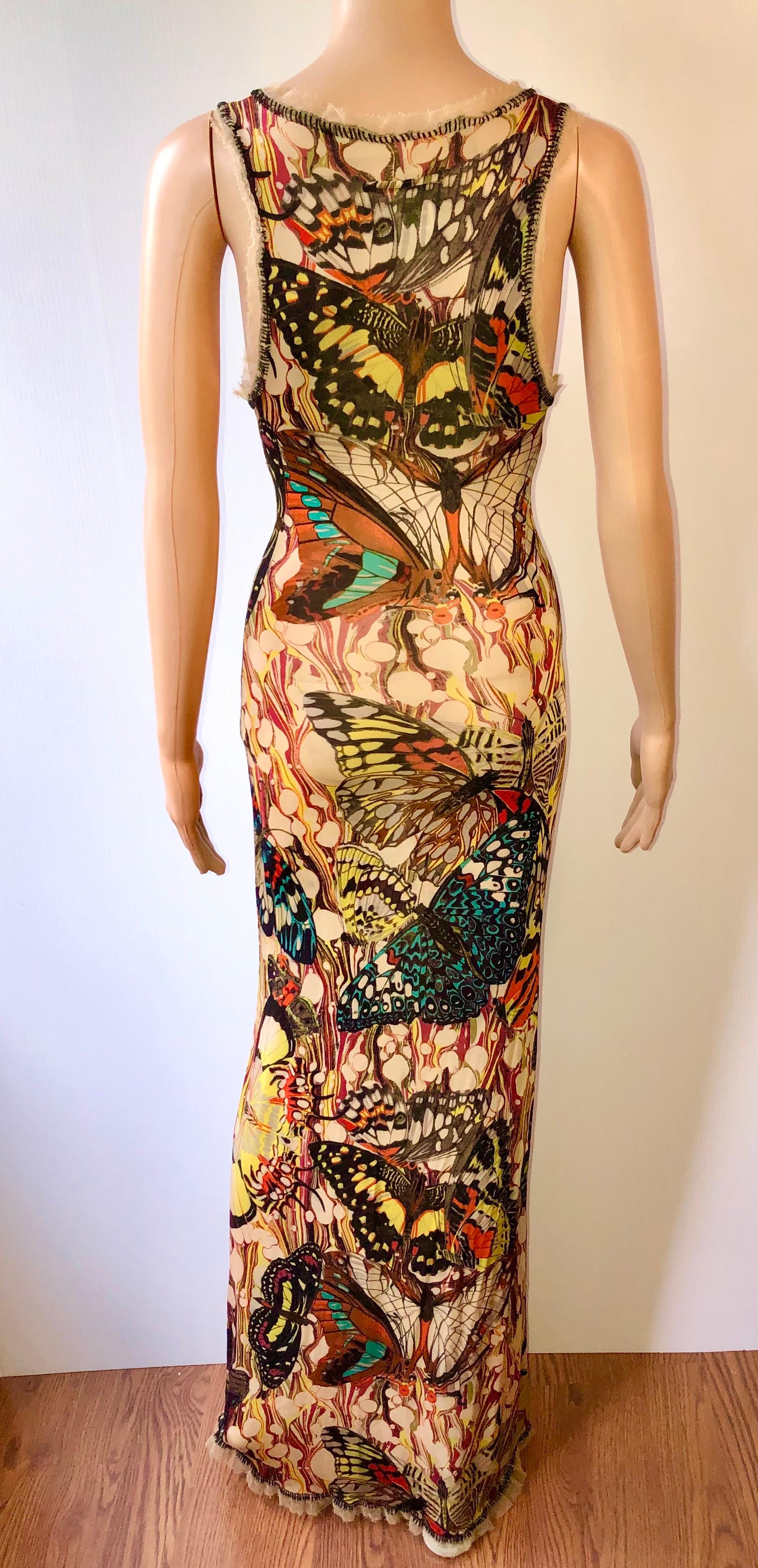 Brown Jean Paul Gaultier Vintage Butterfly Print Lace Up Plunged Bodycon Maxi Dress