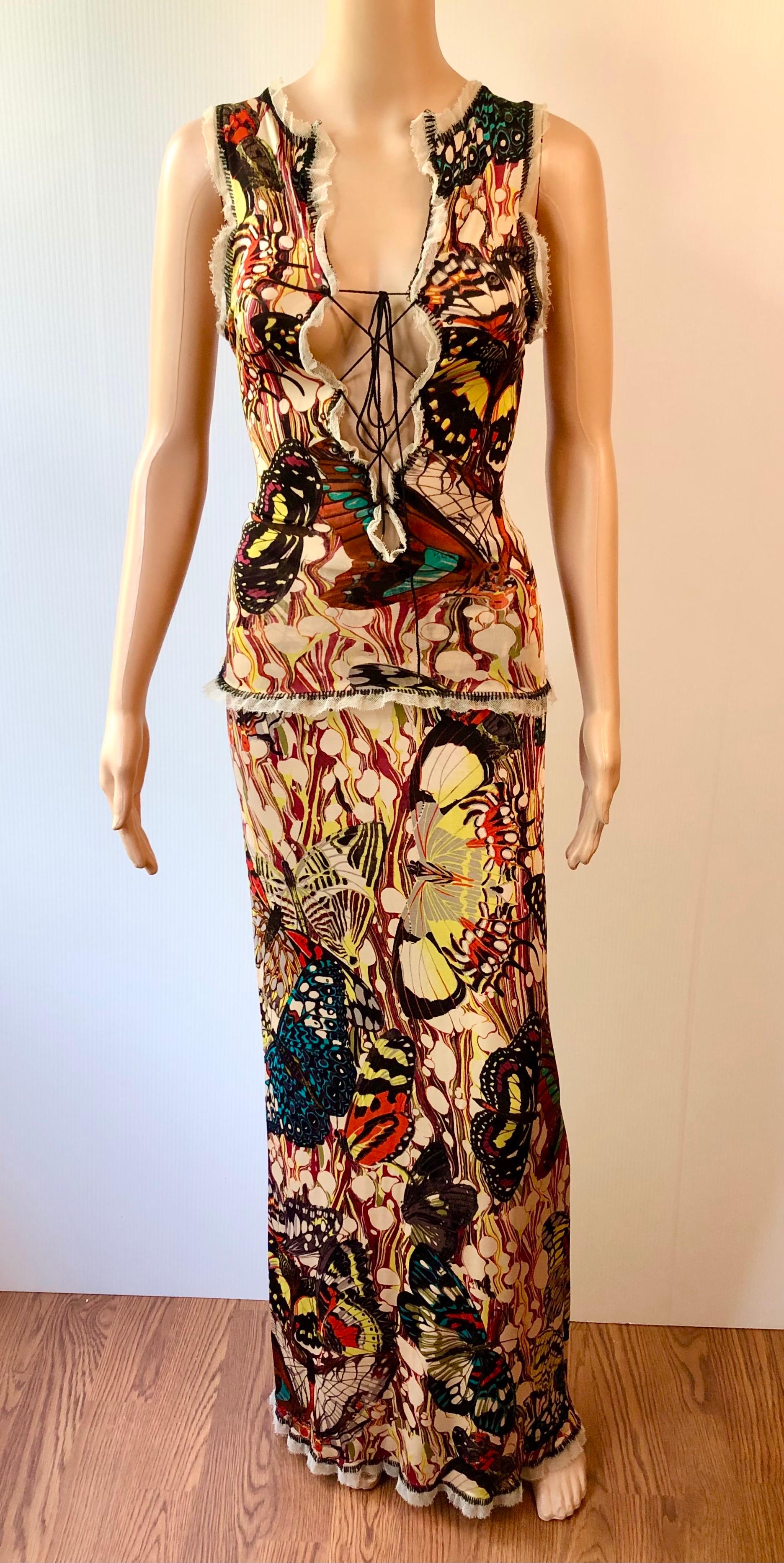 Jean Paul Gaultier Jeans P/E 2003 Top e Gonna con Stampa Farfalla Set 2 Pezzi In condizioni buone a Naples, FL