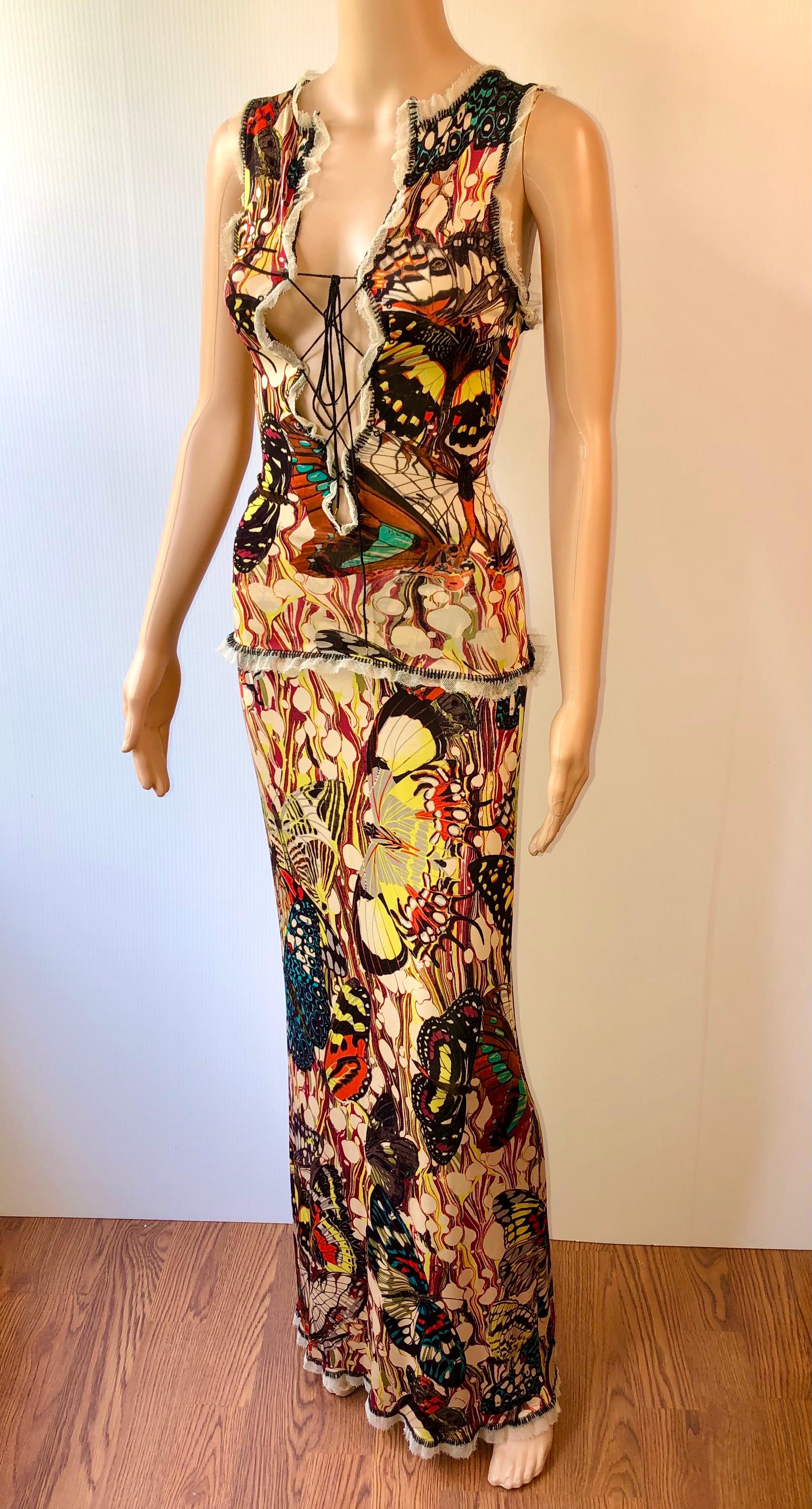 Jean Paul Gaultier S/S 2003 Butterfly Print Top & Skirt Ensemble 2 Piece Set  In Good Condition In Naples, FL