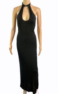 Jean Paul Gaultier Vintage c. 1990 Bondage Leather Collar Black Maxi Dress