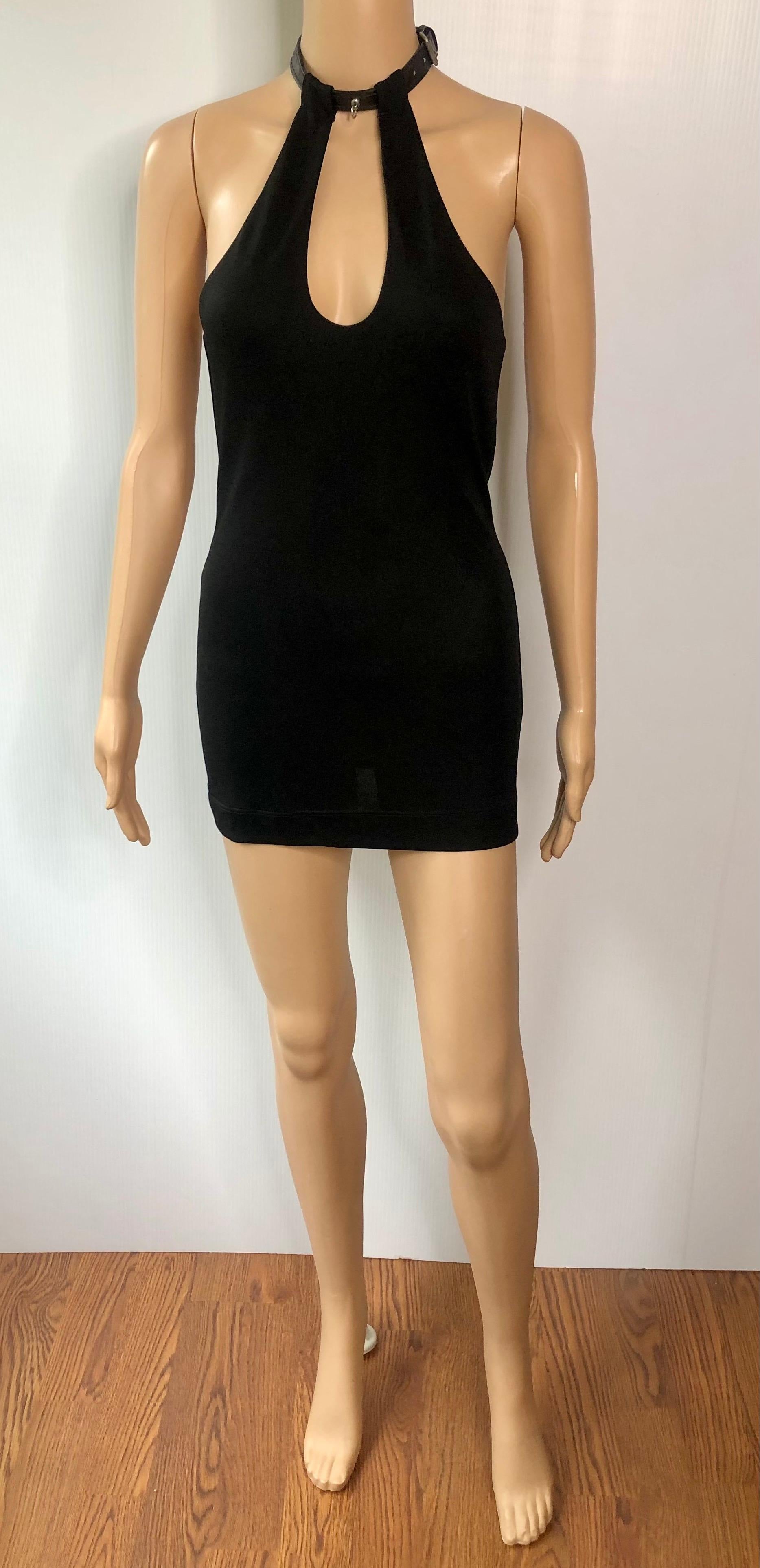Jean Paul Gaultier Vintage c. 1990 Bondage Leather Collar Black Micro Mini Dress For Sale 2