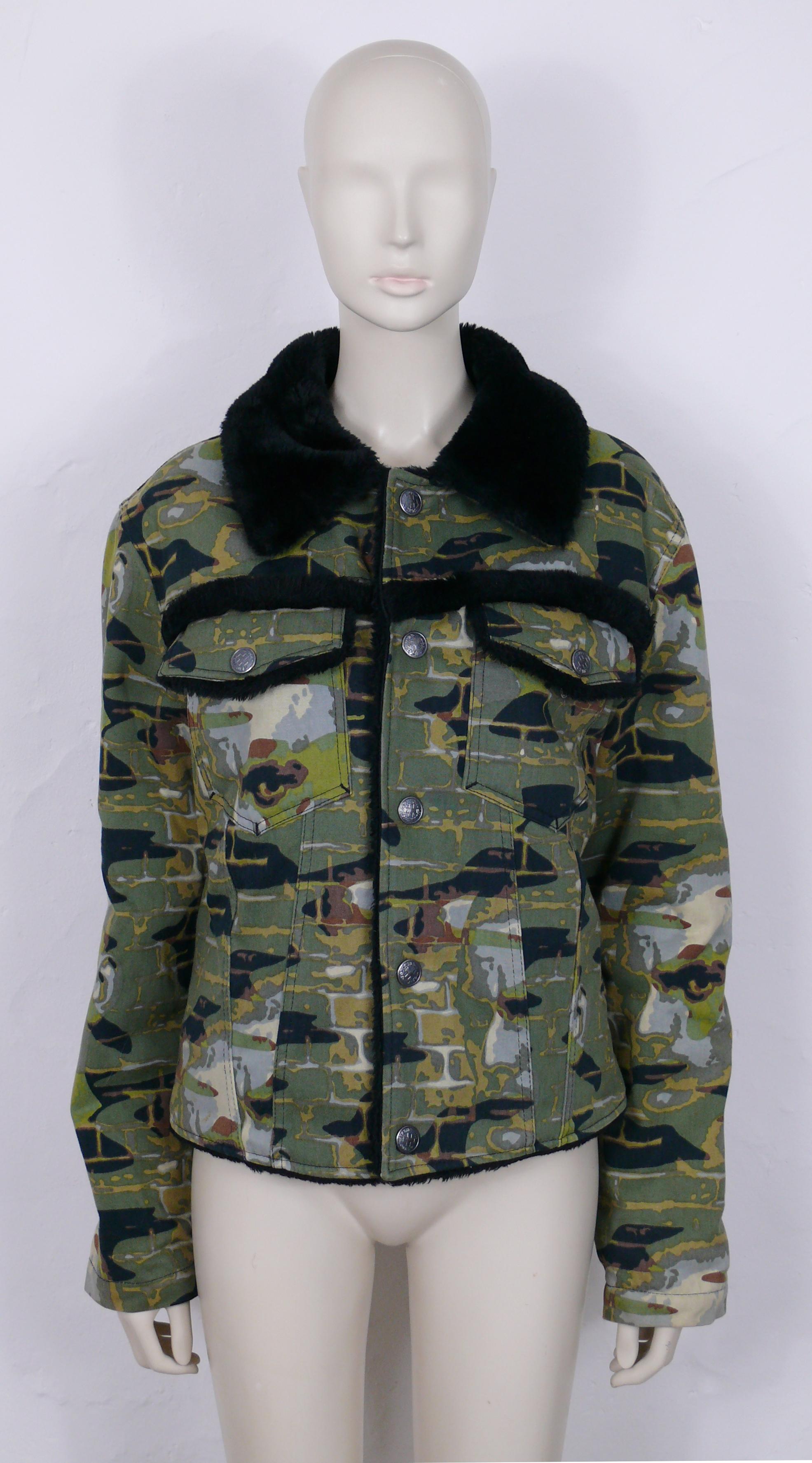 Black Jean Paul Gaultier Vintage Camouflage Faces Jacket Size L For Sale