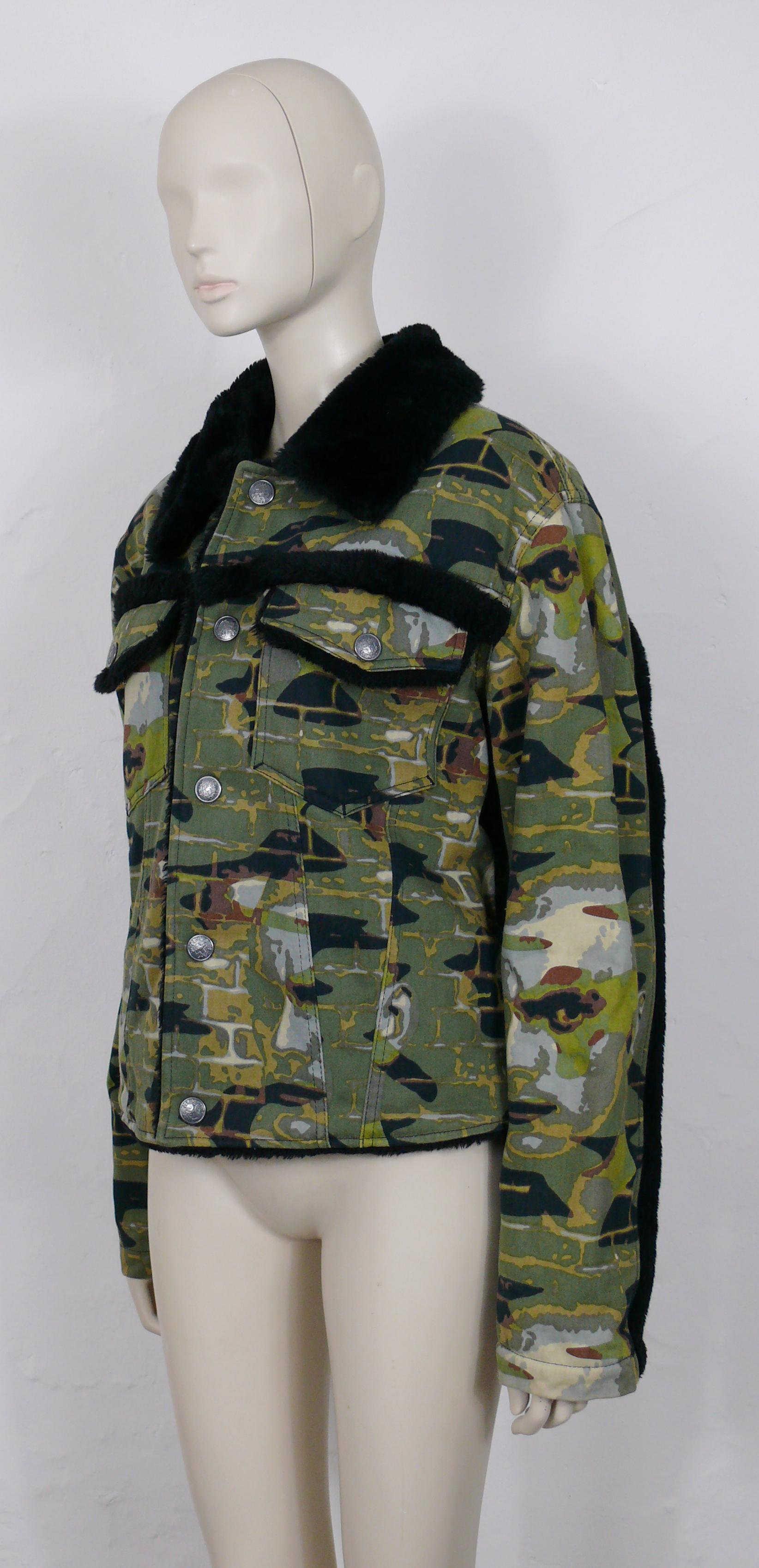 Women's or Men's Jean Paul Gaultier Vintage Camouflage Faces Jacket Size L For Sale