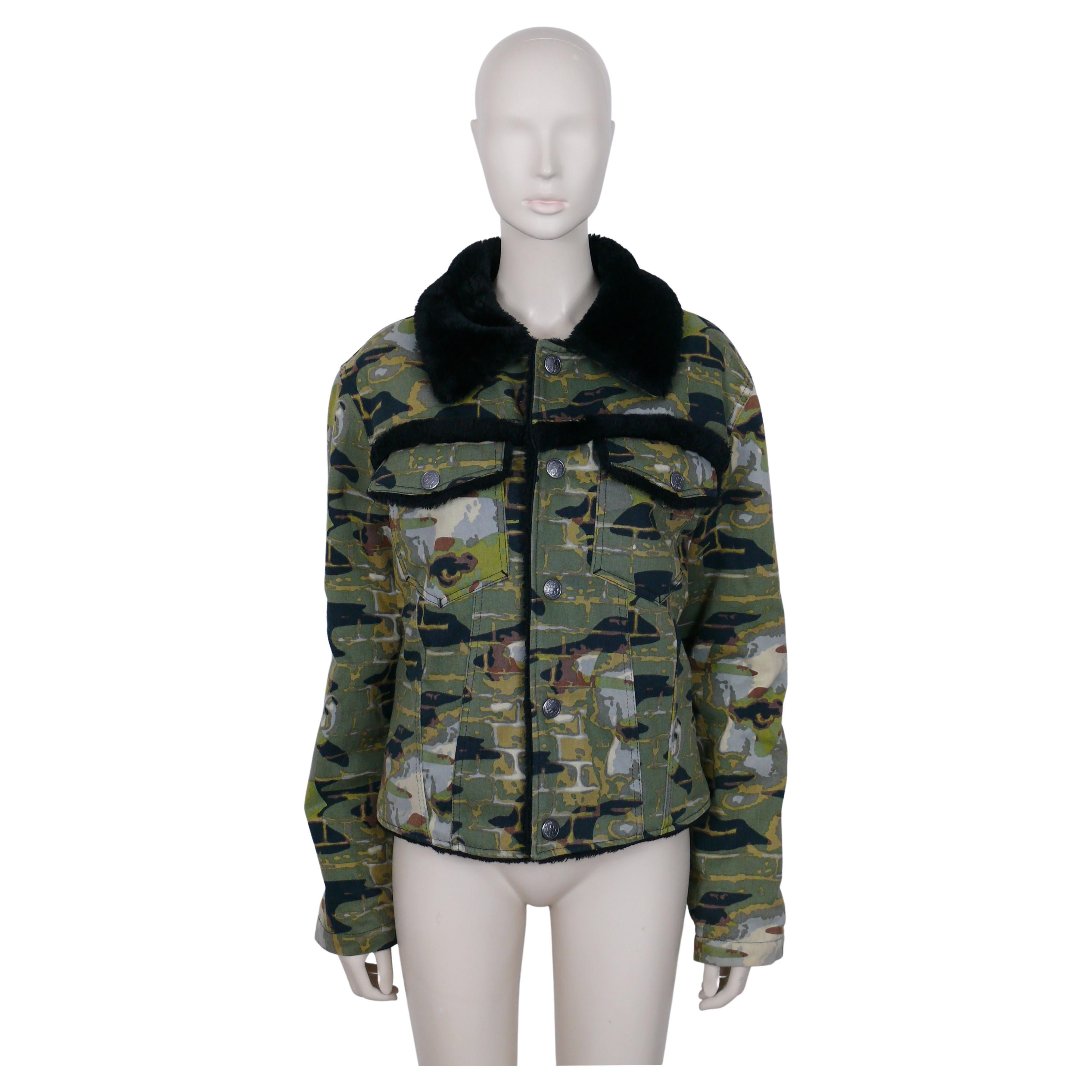 Jean Paul Gaultier Vintage Camouflage Faces Jacket Size L For Sale