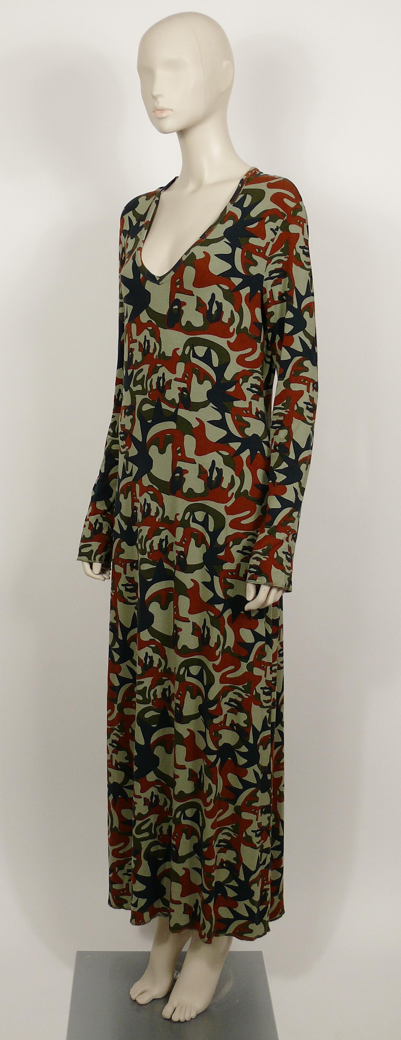 Jean Paul Gaultier Vintage Camouflage Faces Maxi Dress Size XL In Good Condition In Nice, FR