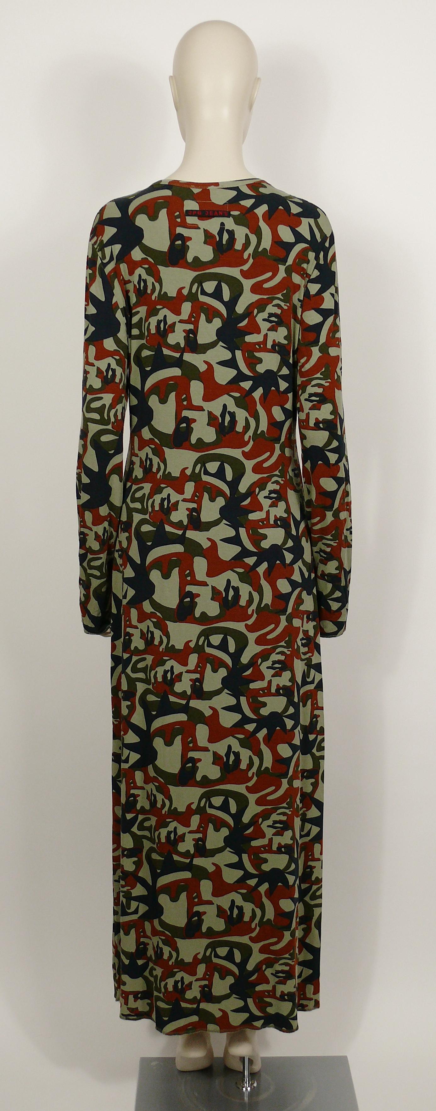 Women's Jean Paul Gaultier Vintage Camouflage Faces Maxi Dress Size XL