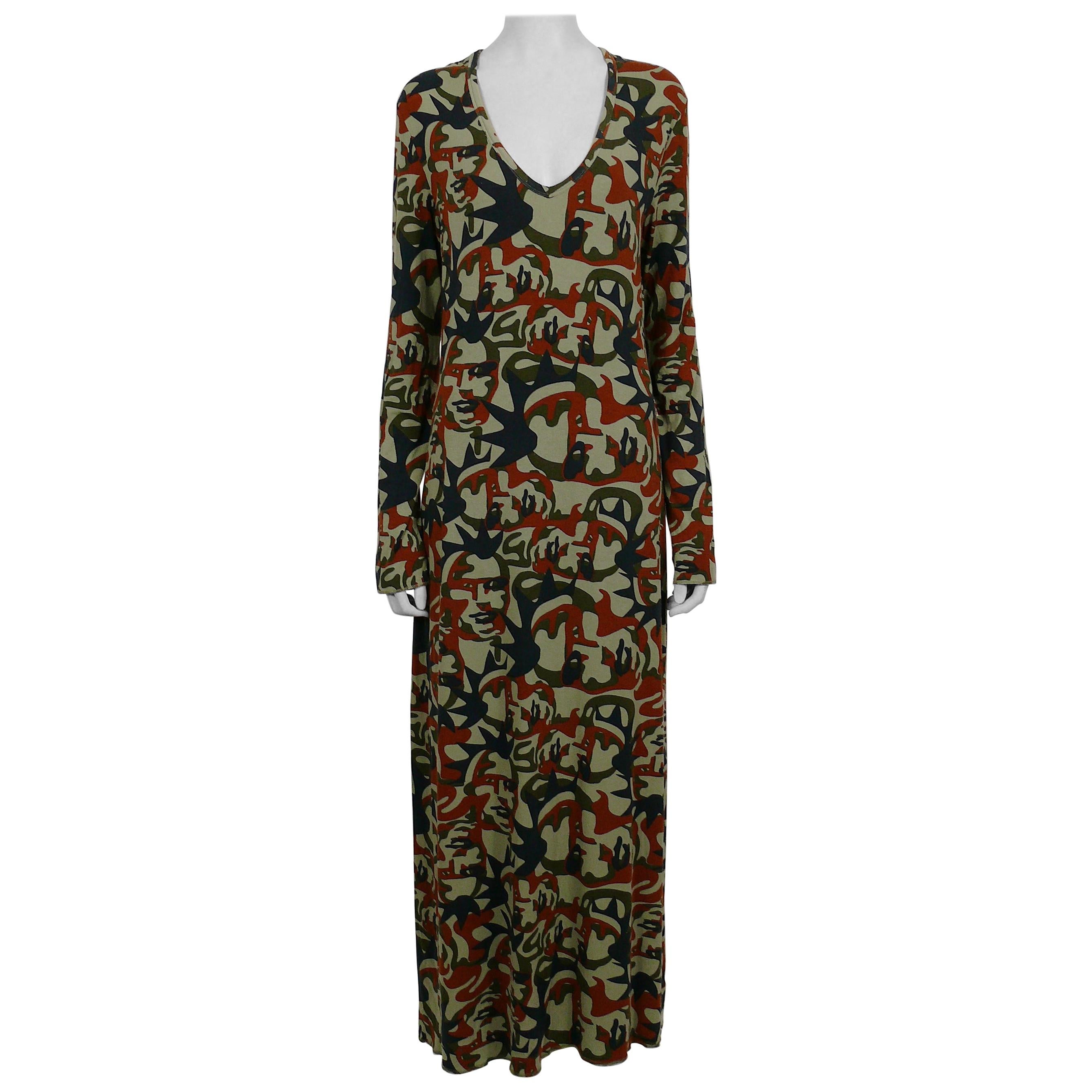 Jean Paul Gaultier Vintage Camouflage Faces Maxi Dress Size XL
